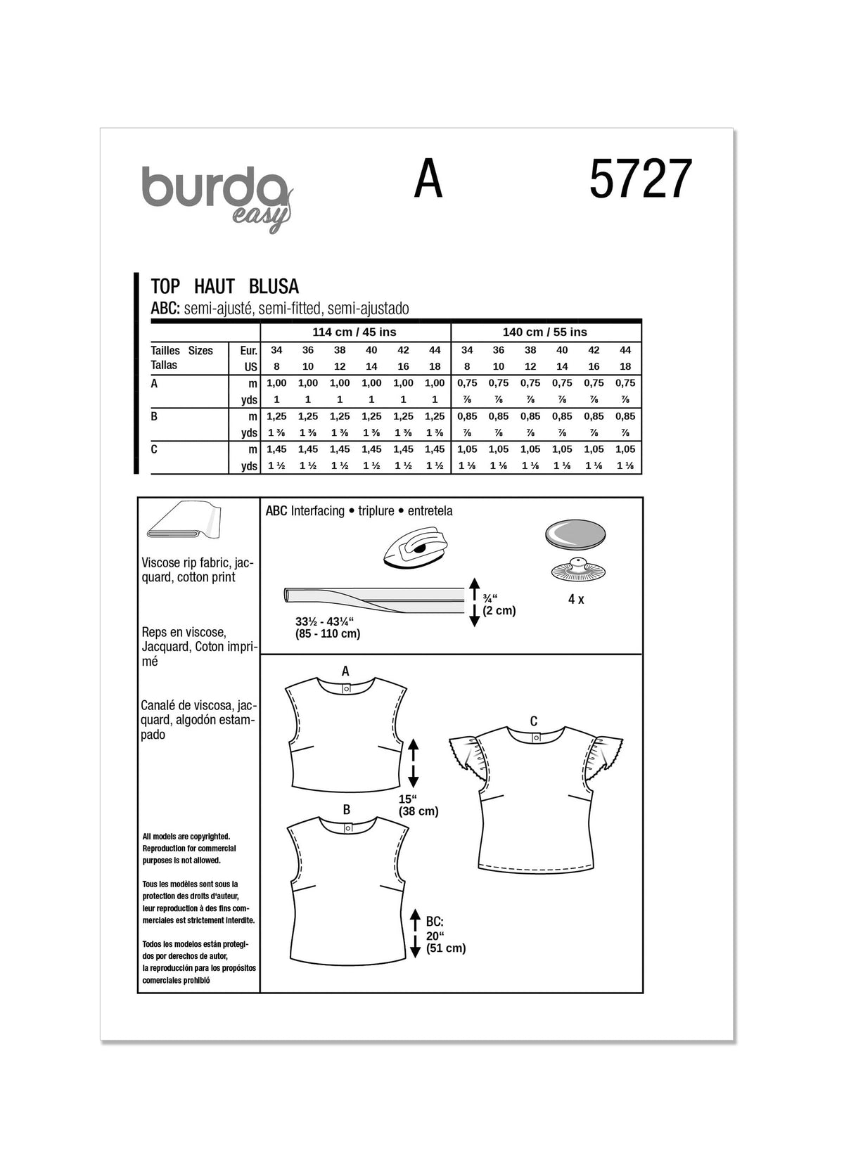 Burda Style Misses' Top Sewing Pattern for Fashion Enthusiasts B5727