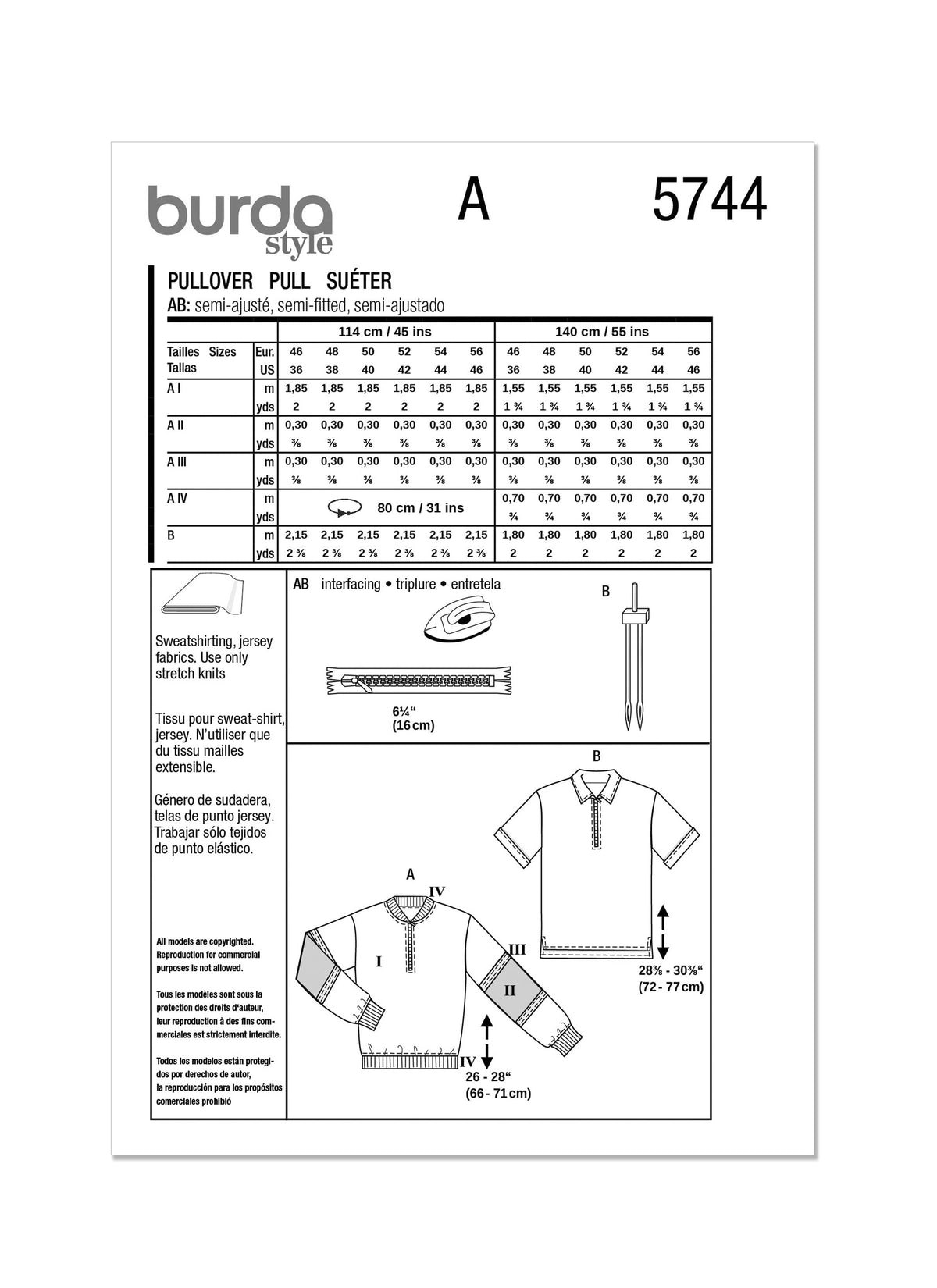 Burda Style Men's Sweatshirt & T-Shirt Sewing Pattern B5744