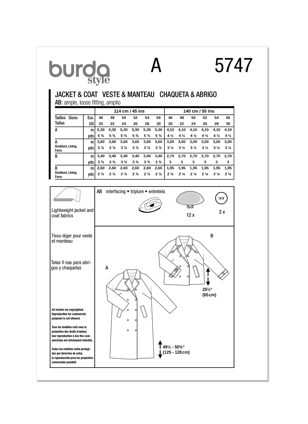 Burda Style Misses' Jacket & Coat Sewing Pattern B5747
