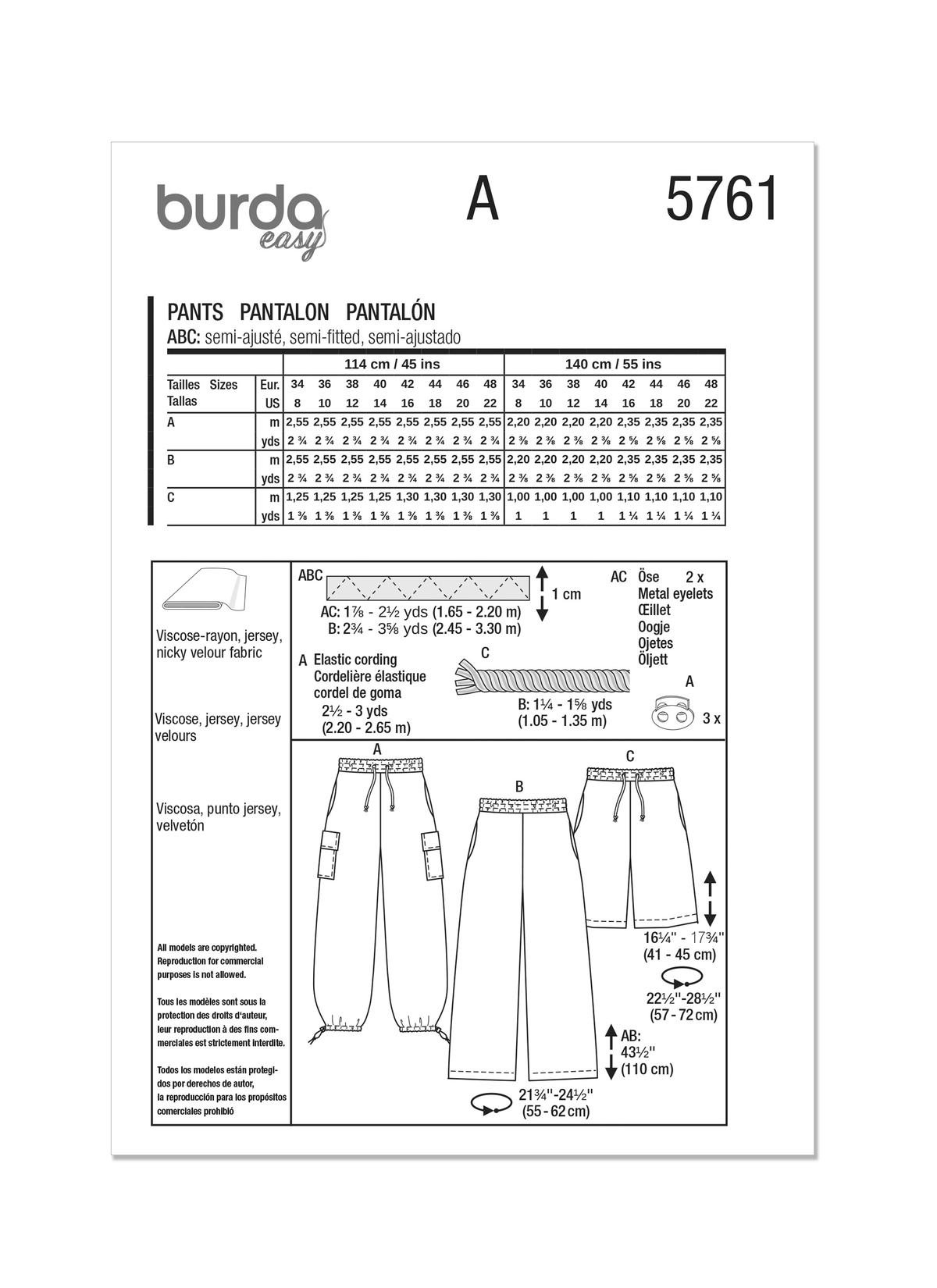Burda Style Misses' Cargo Trouser Pants Sewing Pattern B5761