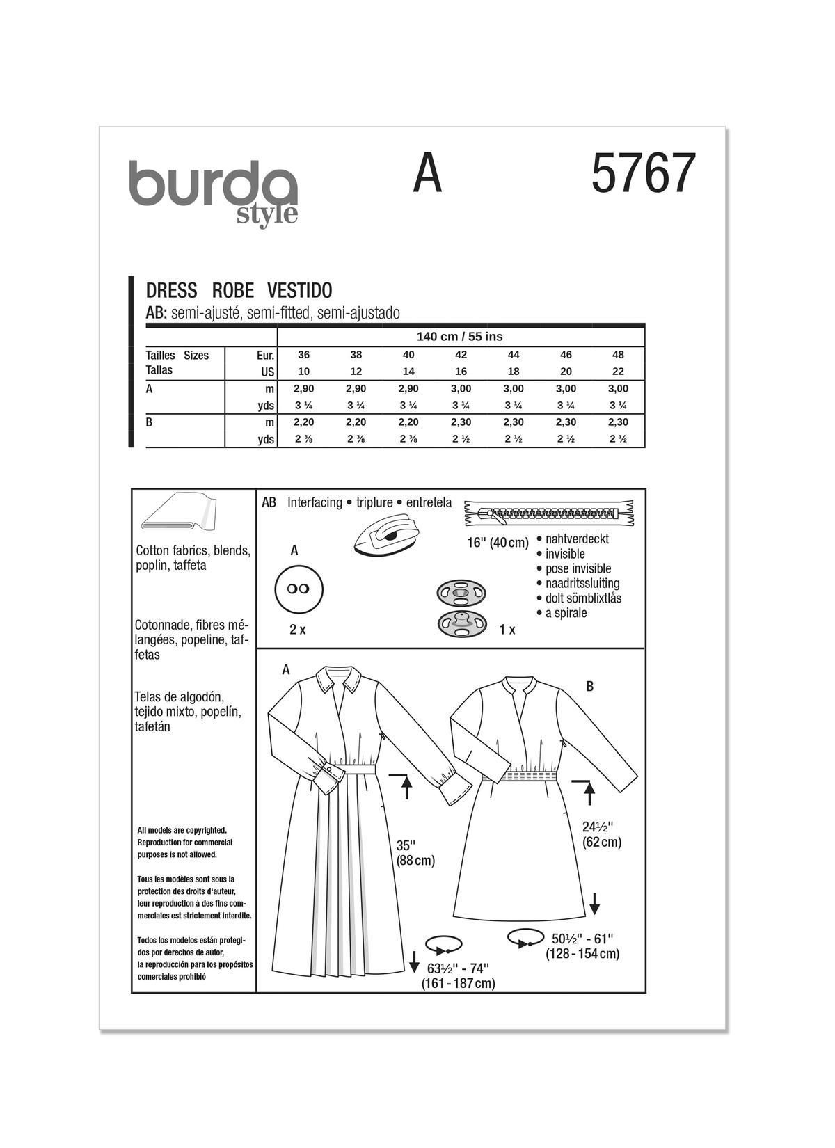 Burda Style Misses' Dress Sewing Pattern for Fashionistas B5767