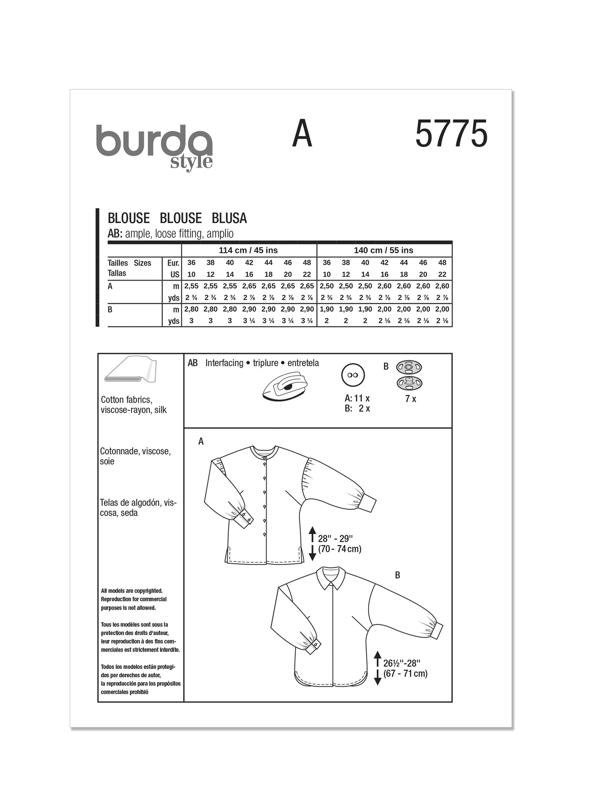 Burda Style Misses' Blouses Sewing Pattern for Fashionistas B5775