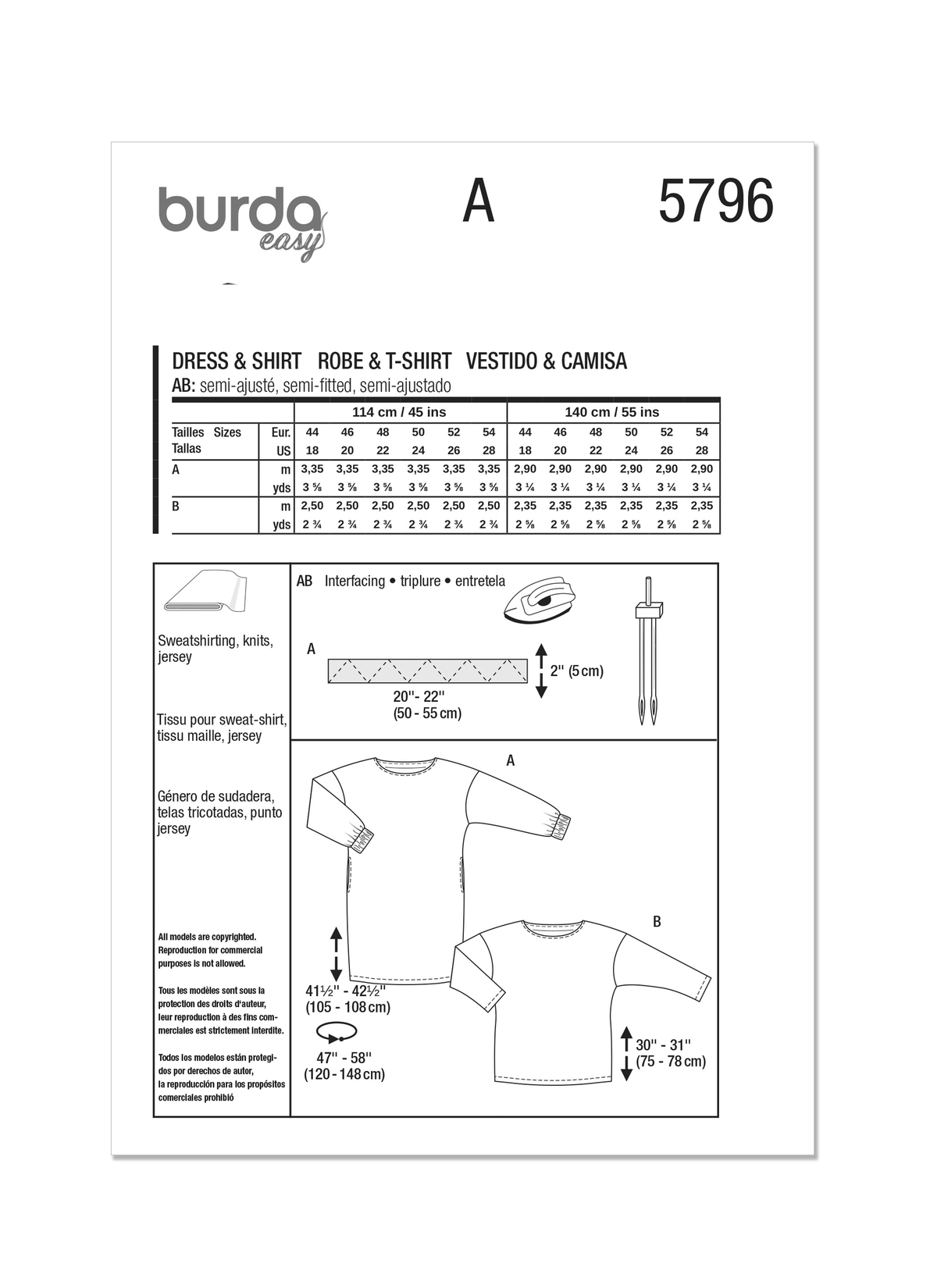 Burda Style Misses' Dress and Top Sewing Pattern B5796