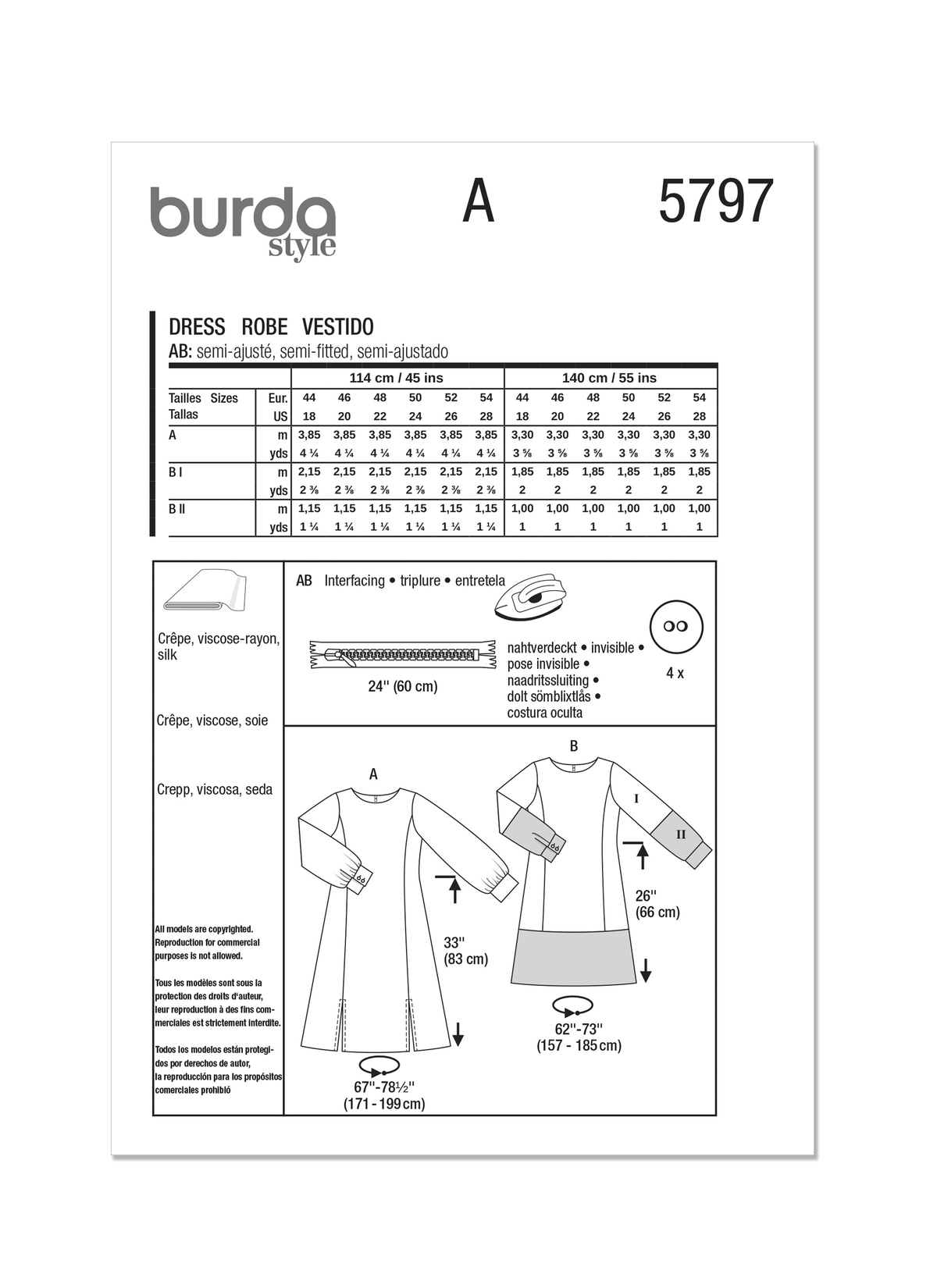 Burda Style Misses' Dress Sewing Pattern for Fashionistas B5797