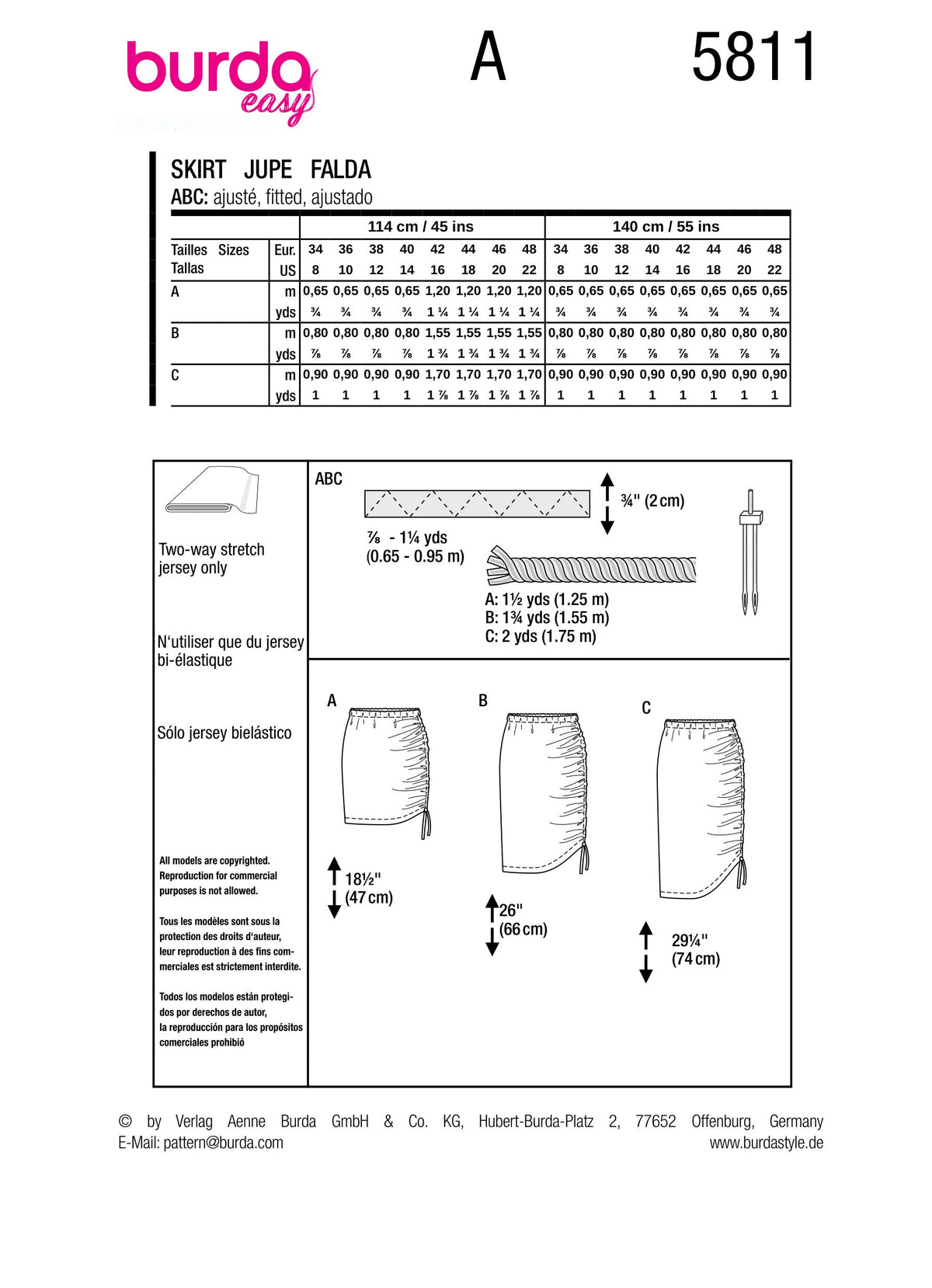 Burda Style Misses' Skirt Sewing Pattern for Fashionistas B5811