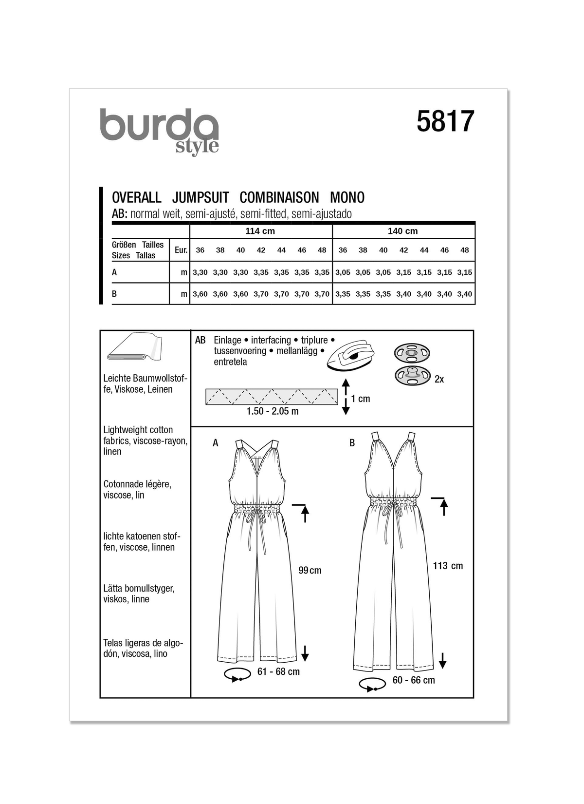 Burda Style Misses' Overall Sewing Pattern for Fashionistas B5817