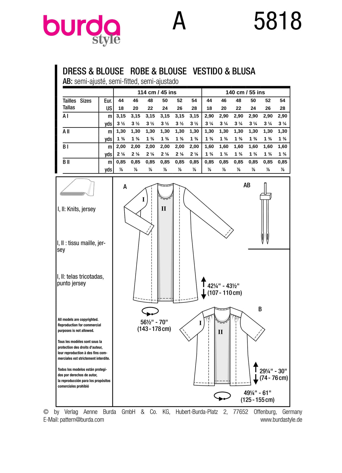 Burda Style Misses' Dress & Blouse Sewing Pattern B5818