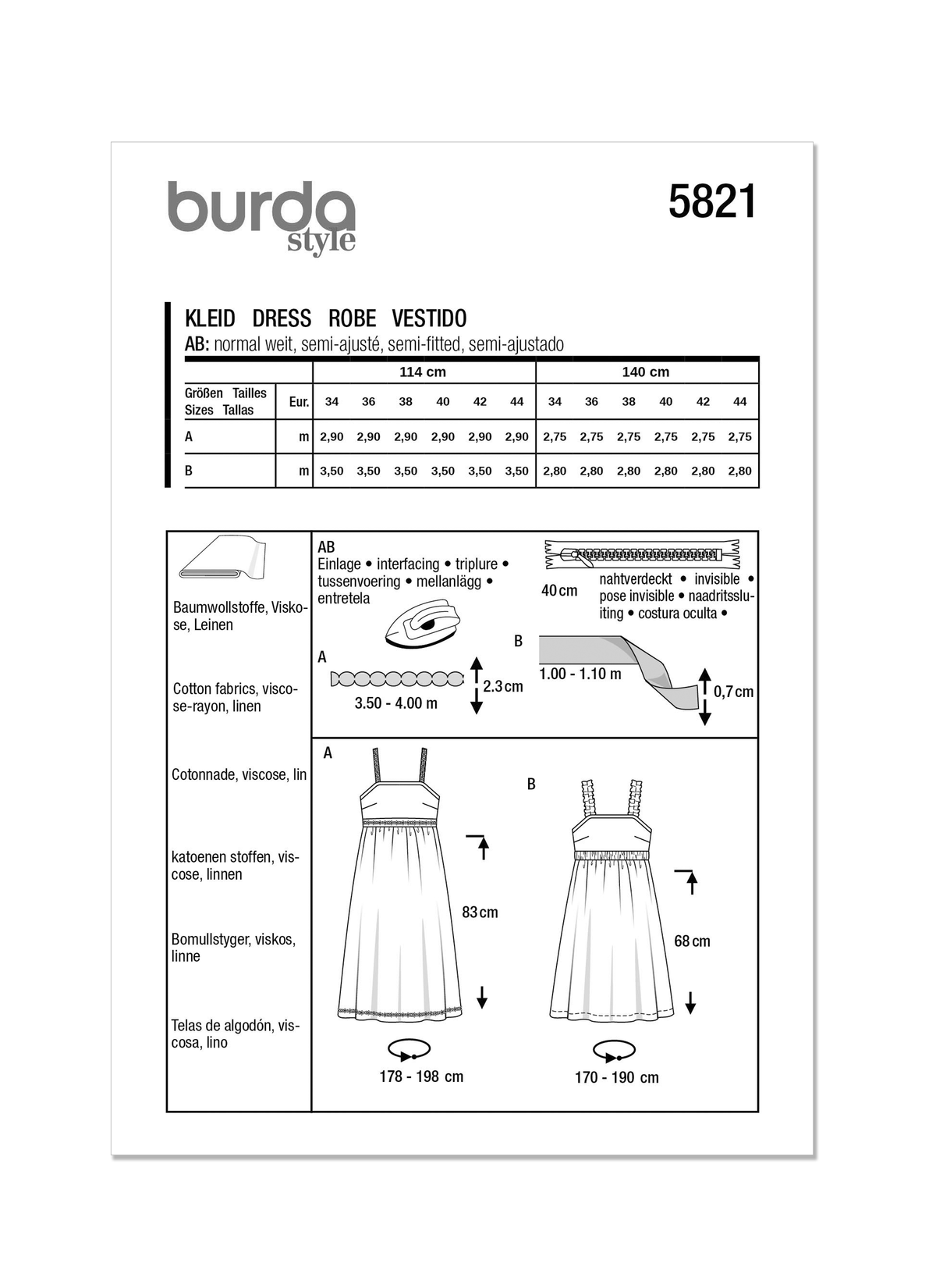 Burda Style Misses' Dress Sewing Pattern for Fashionistas B5821