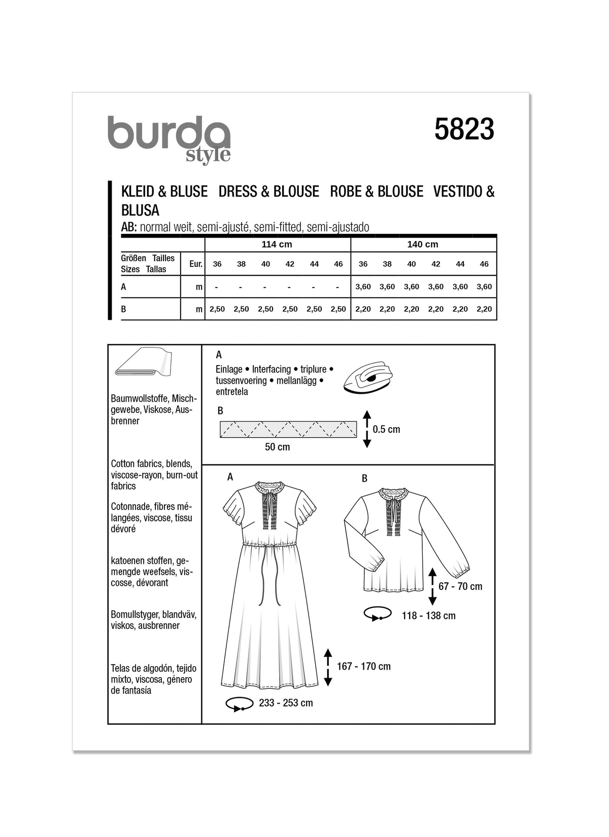 Burda Style Misses' Dress & Blouse Sewing Pattern B5823