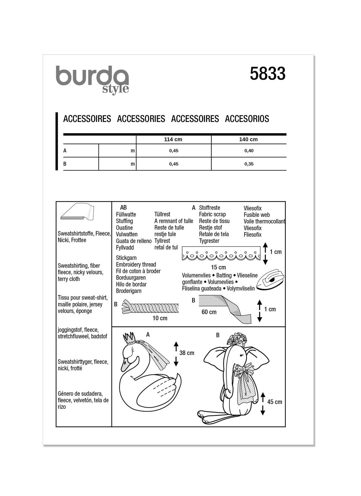 Burda Style Stuffed Animals Sewing Pattern Guide B5833
