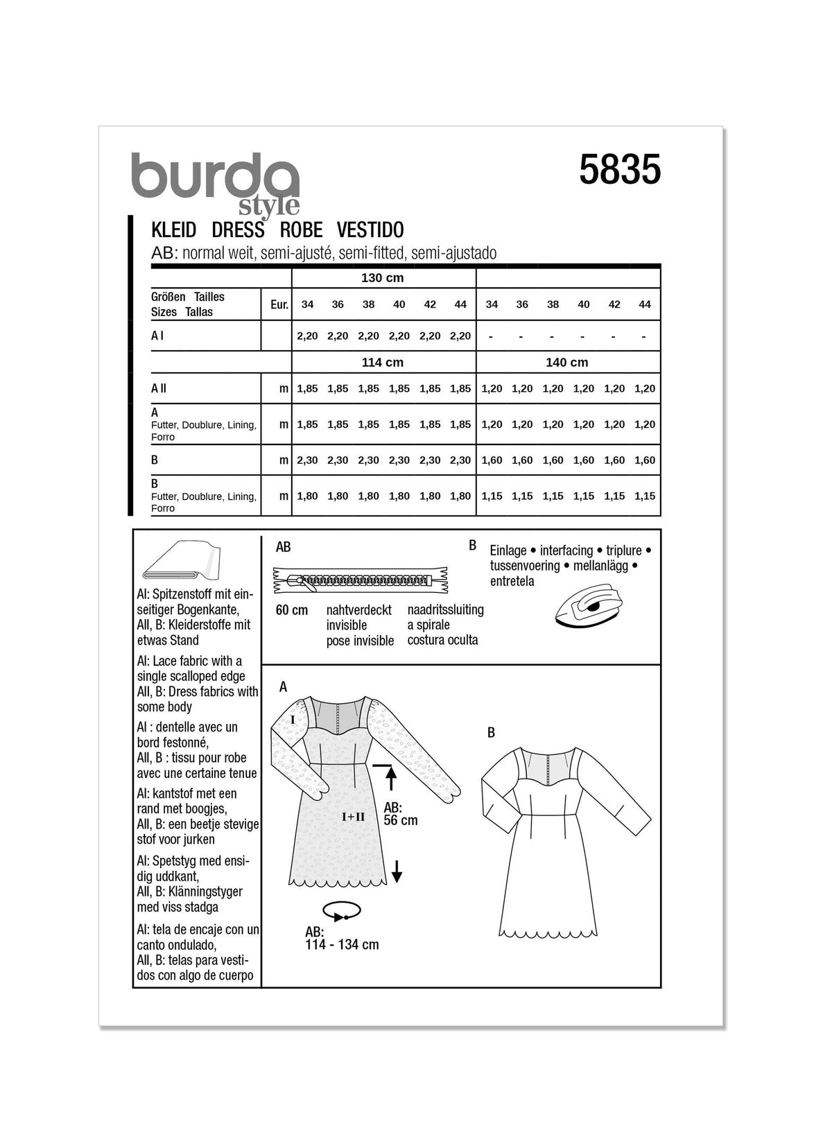 Burda Style Misses' Dress Sewing Pattern for Fashionistas B5835