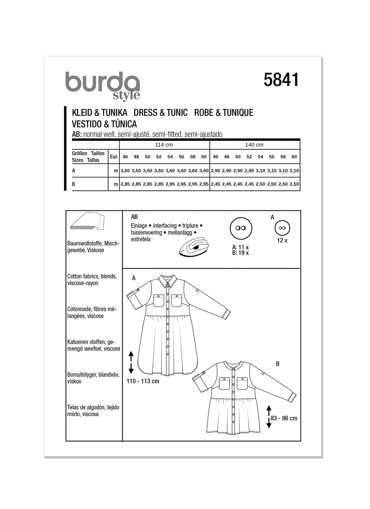 Burda Style Misses' Dress & Tunic Sewing Pattern B5841