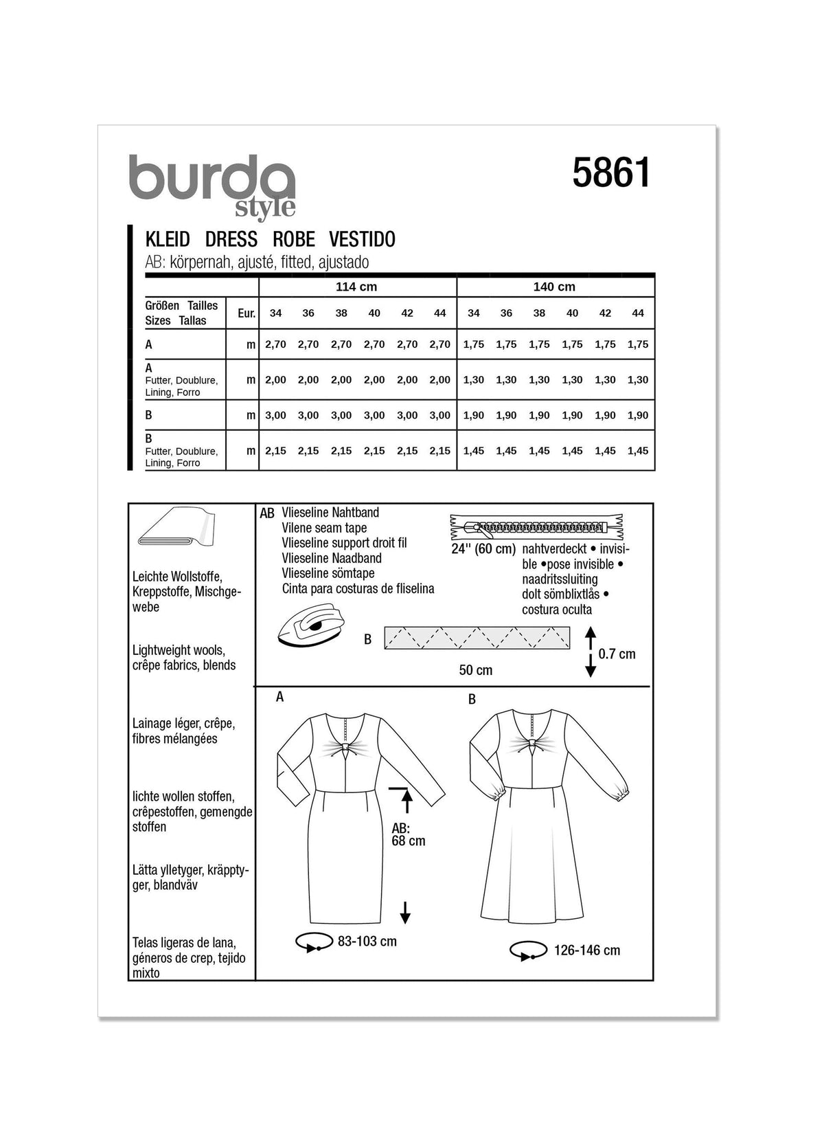 Burda Style Misses' Dress Sewing Pattern for Fashionistas B5861