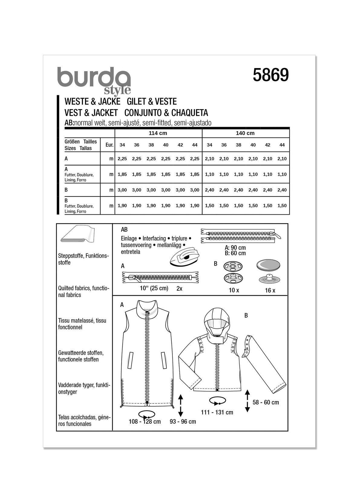 Burda Style Misses' Waistcoat/Vest & Jacket Sewing Pattern B5869