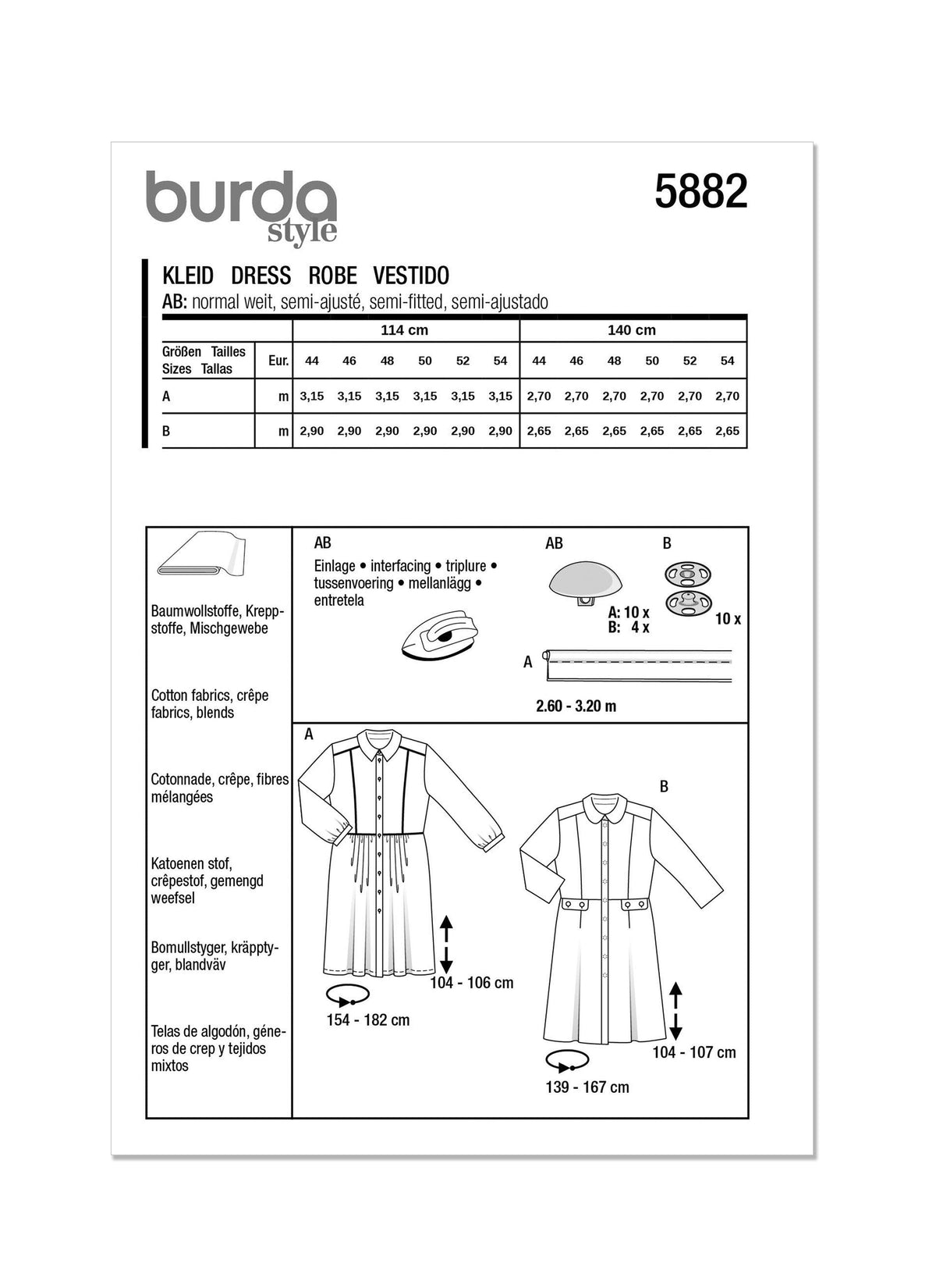 Burda Style Misses' Dress Sewing Pattern for Fashionistas B5882