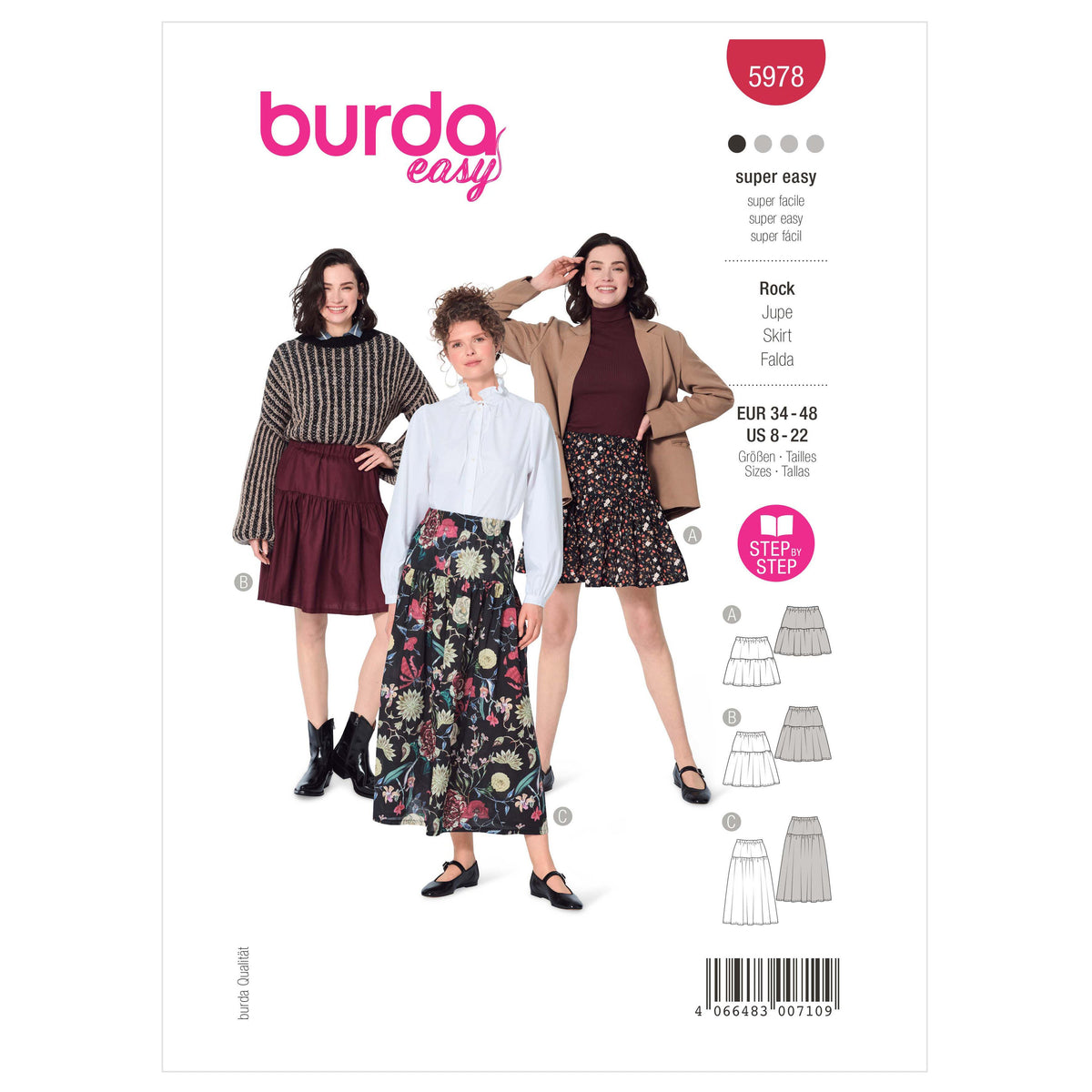 Burda Style Misses' Tiered Skirt with Elastic Waist Sewing Pattern B5978