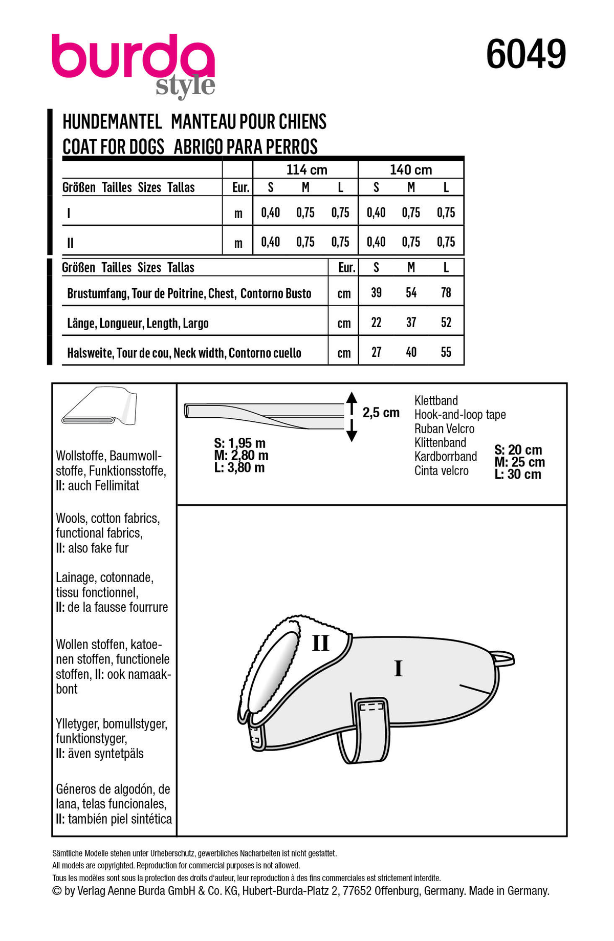 Burda Style Dog Coat Sewing Pattern for Stylish Pets B6049