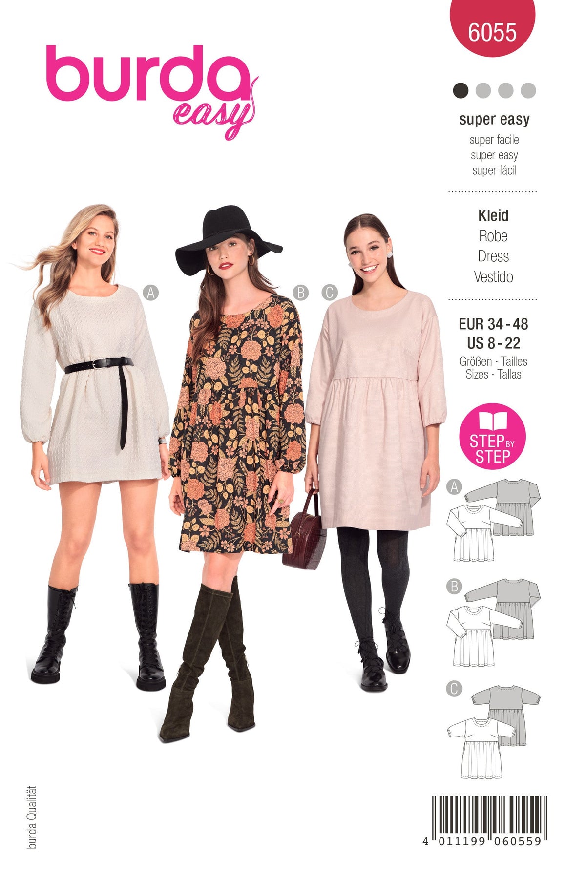 Burda Style Misses' Dress with Gathered Skirt Sewing Pattern B6055
