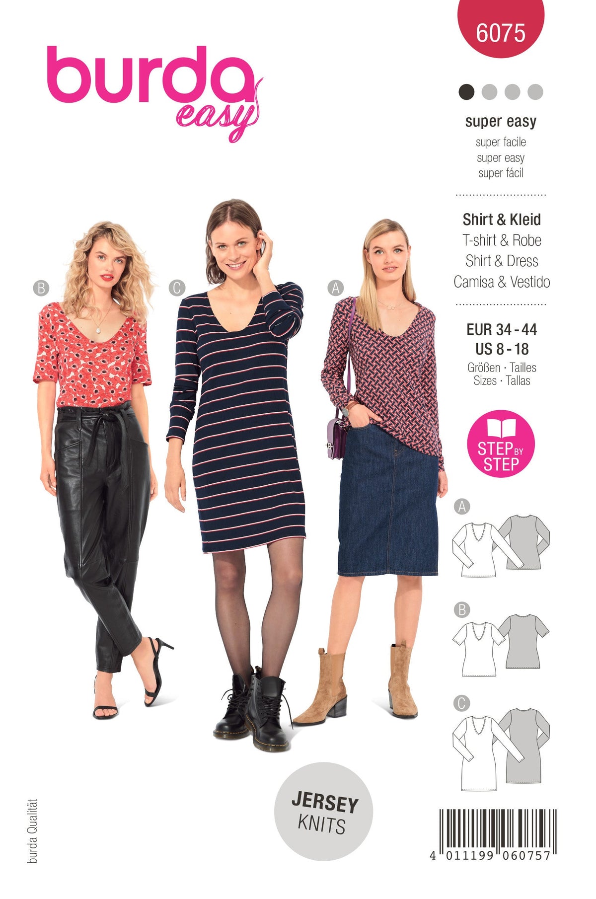 Burda Style Misses' Top & Dress – Slim V-Neck Sewing Pattern B6075