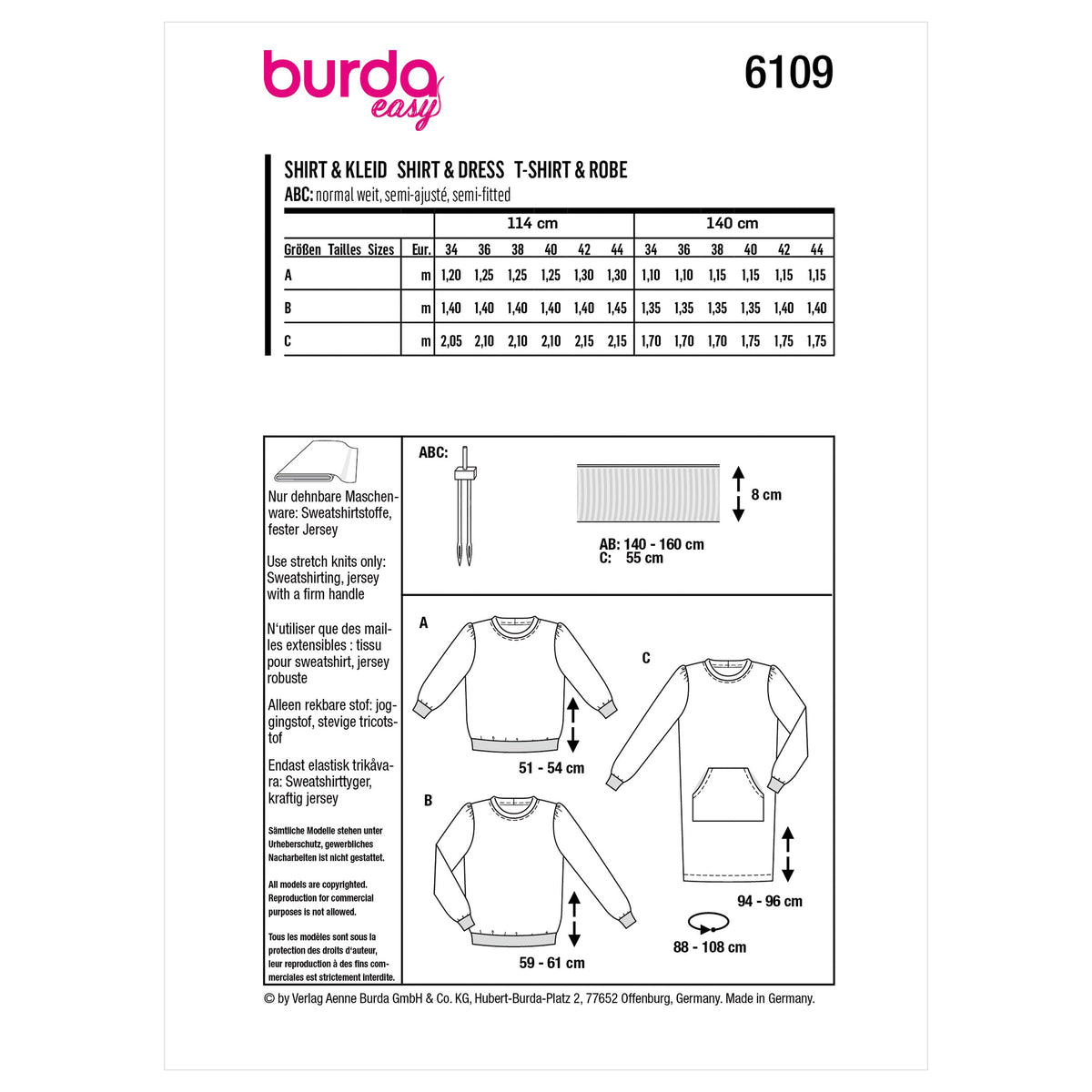 Burda Style Misses' Sweatshirt Sewing Pattern for Fashionistas B6109