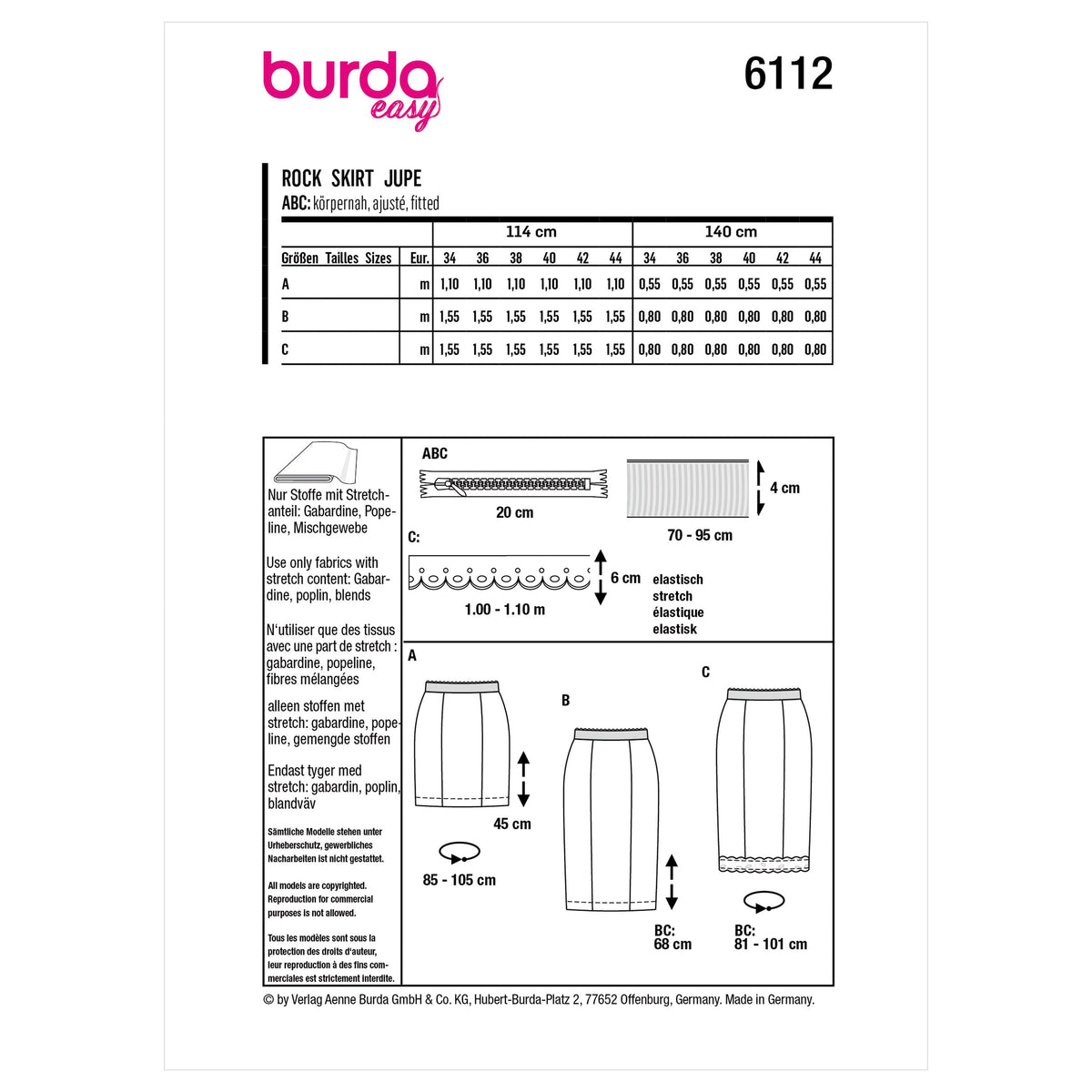 Burda Style Misses' Skirt Sewing Pattern for Fashionistas B6112