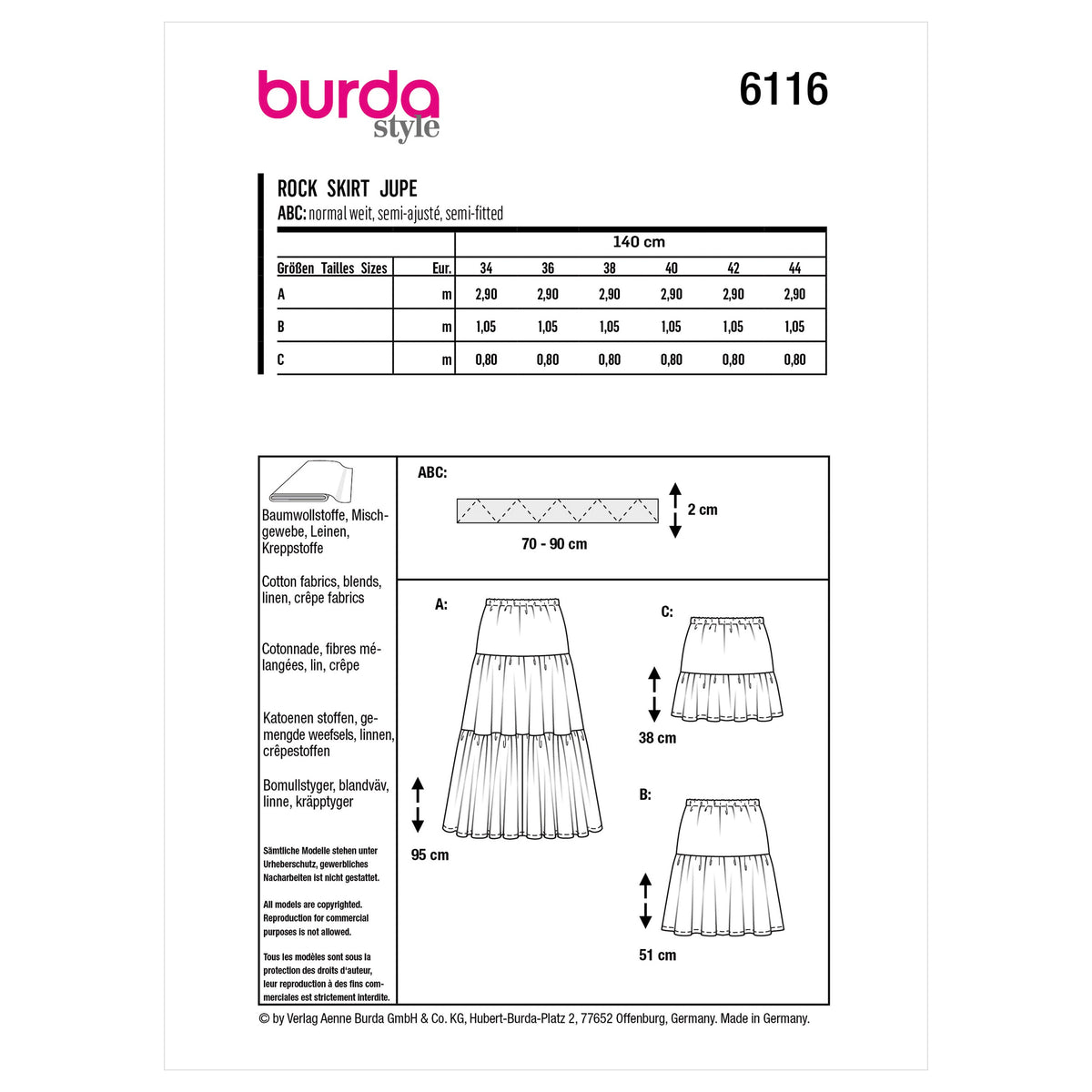 Burda Style Misses' Skirt Sewing Pattern for Fashionistas B6116