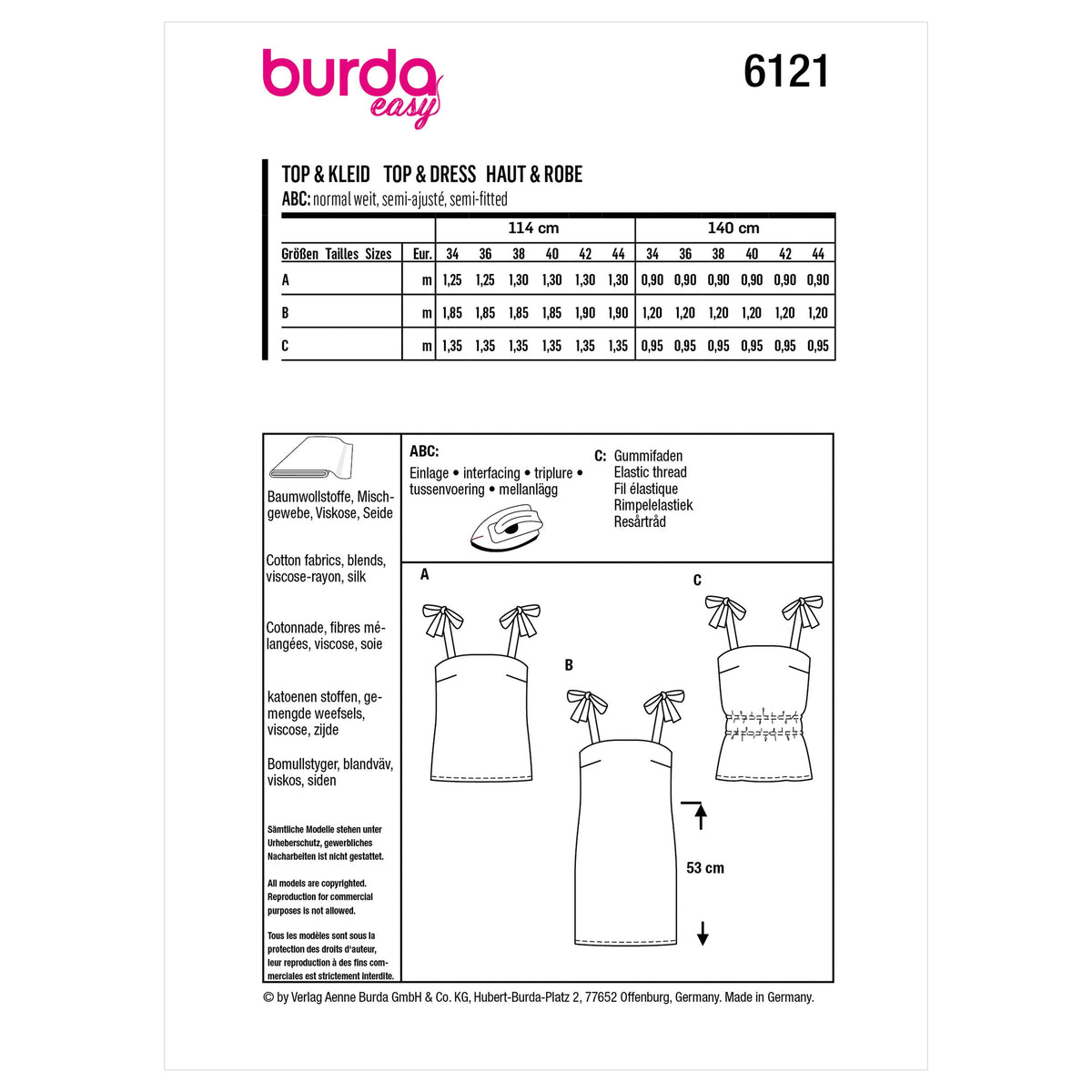 Burda Style Misses' Top and Dress Sewing Pattern B6121