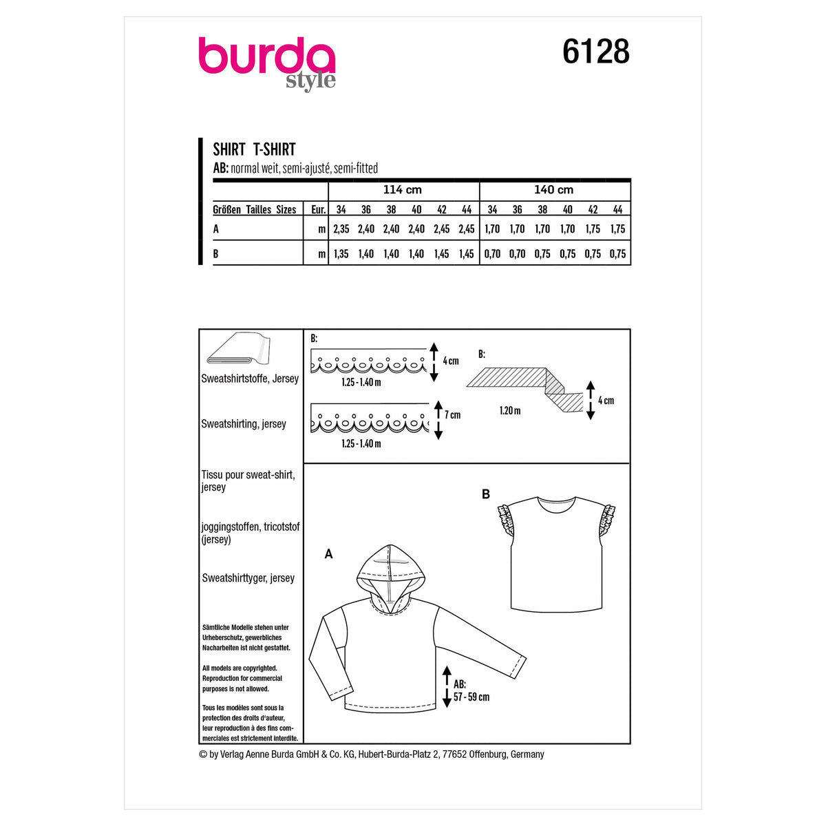 Burda Style Misses' Hoodie Sweatshirt Sewing Pattern B6128