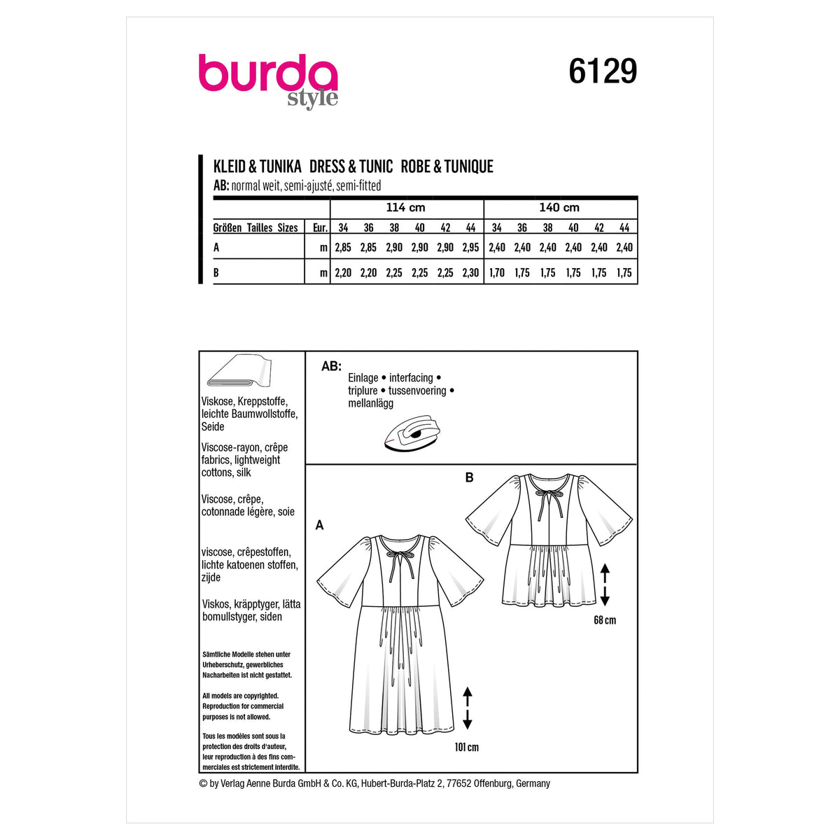 Burda Style Misses' Dress Sewing Pattern for Fashionistas B6129