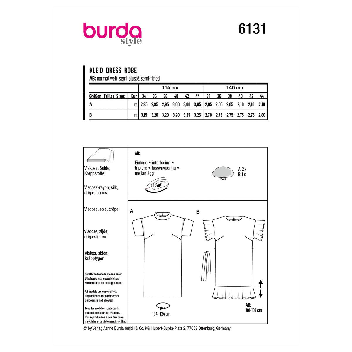 Burda Style Misses' Dress Sewing Pattern for Fashionistas B6131