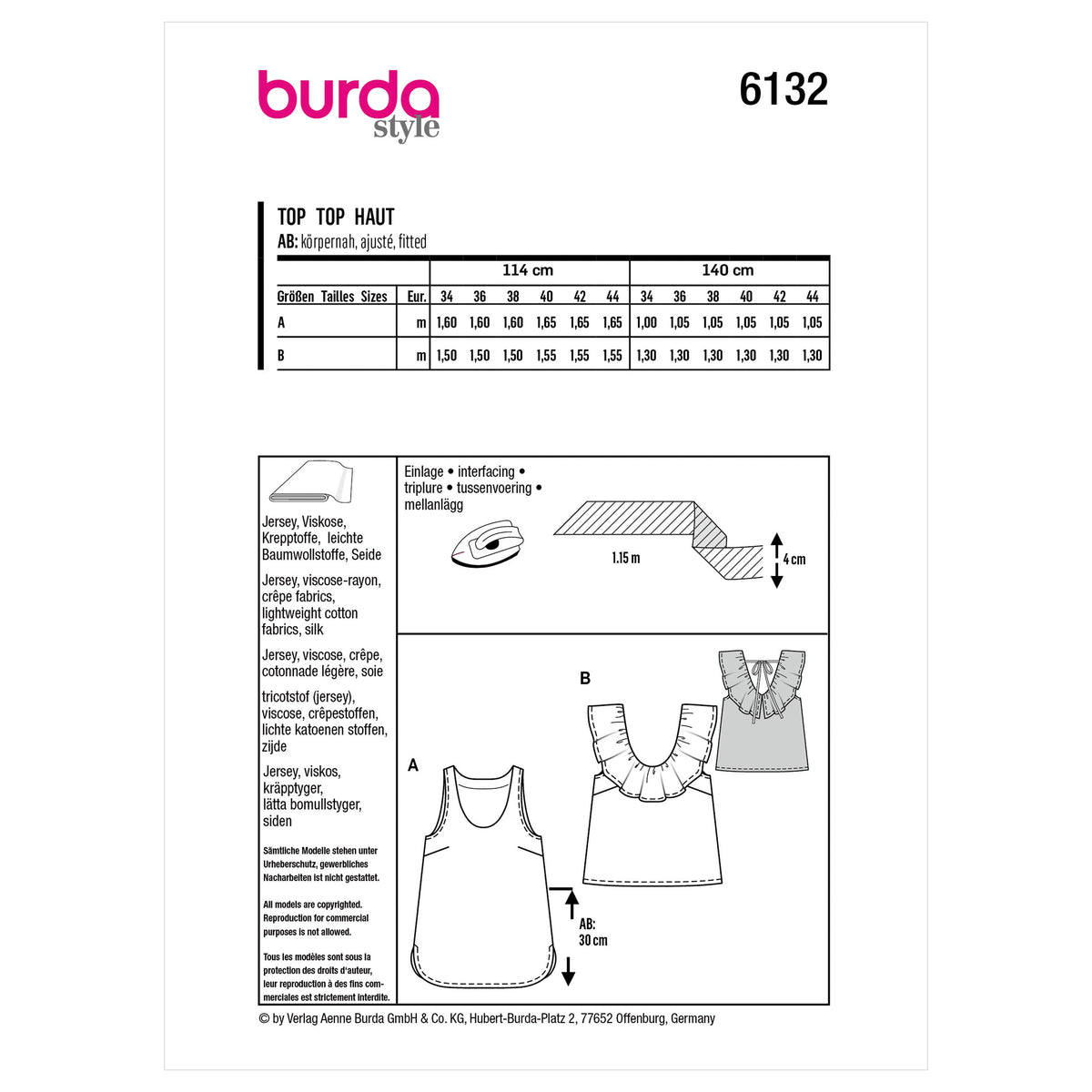 Burda Style Misses' Tank Top Sewing Pattern B6132