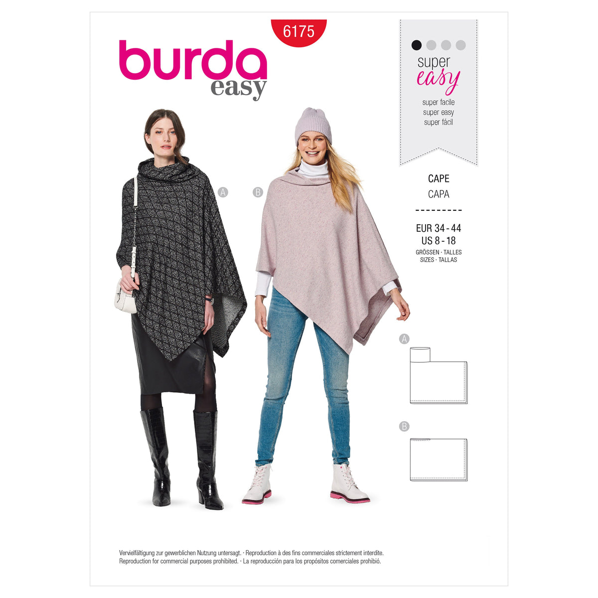 Burda Style Misses' Cape with Roll Neck Sewing Pattern B6175