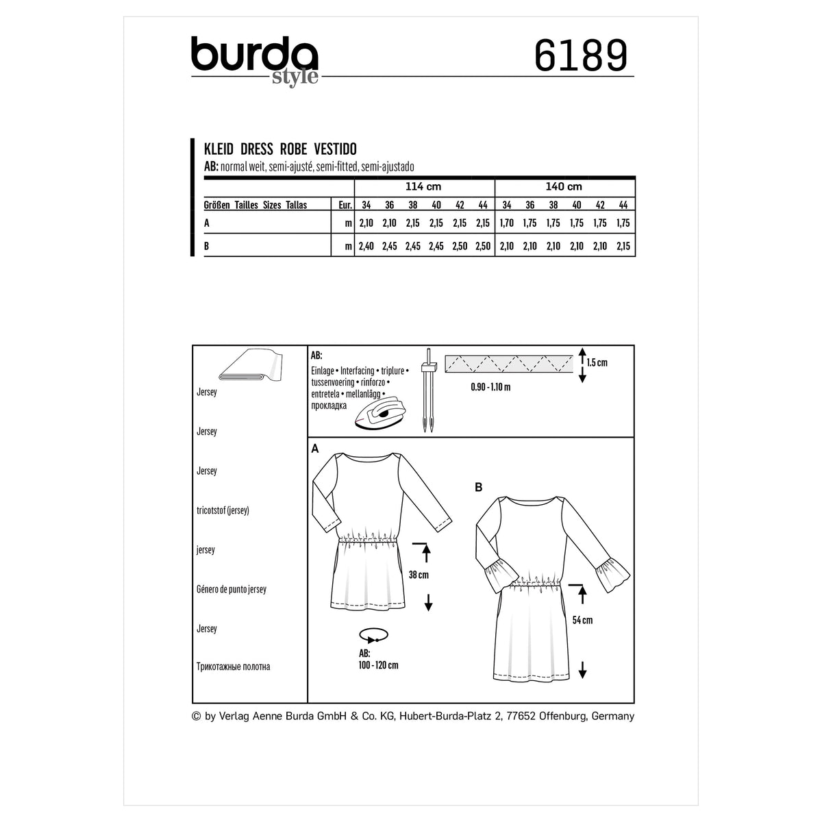 Burda Style Misses' Dress – Scoop Neckline Sewing Pattern B6189