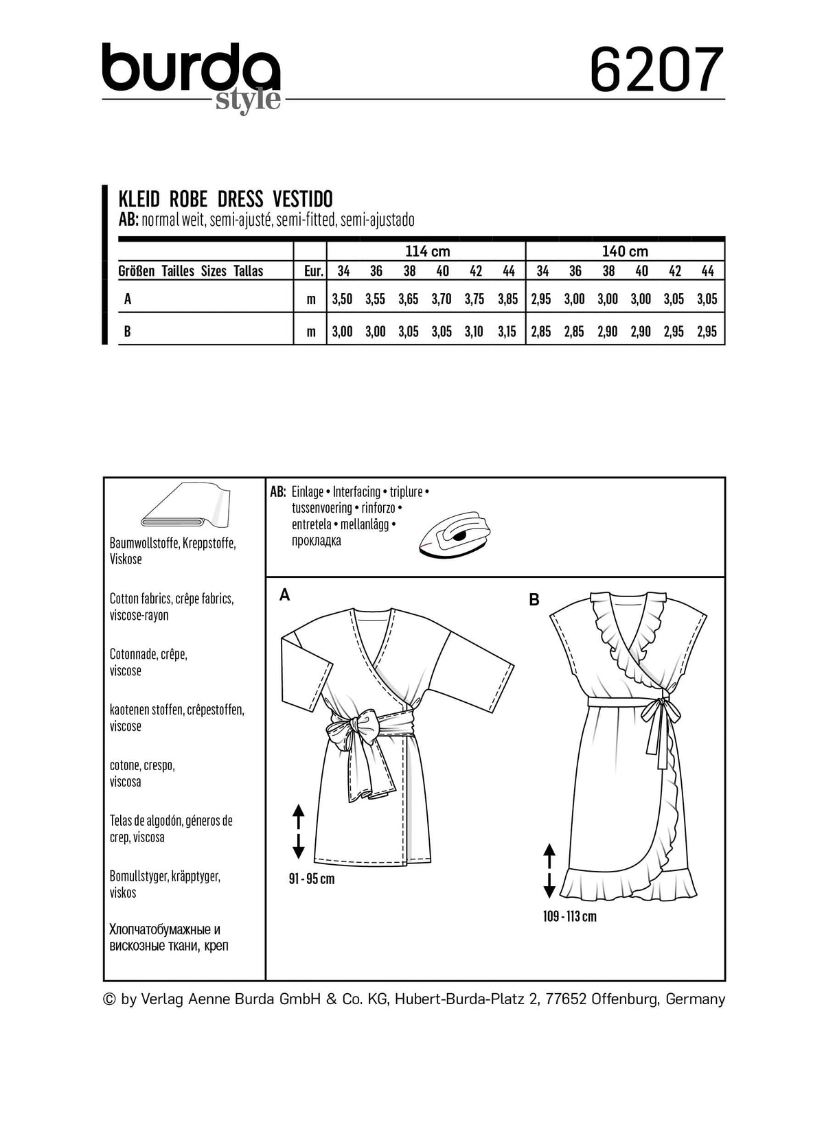 Burda Style Misses Dress Sewing Pattern for Stylish Creations B6207