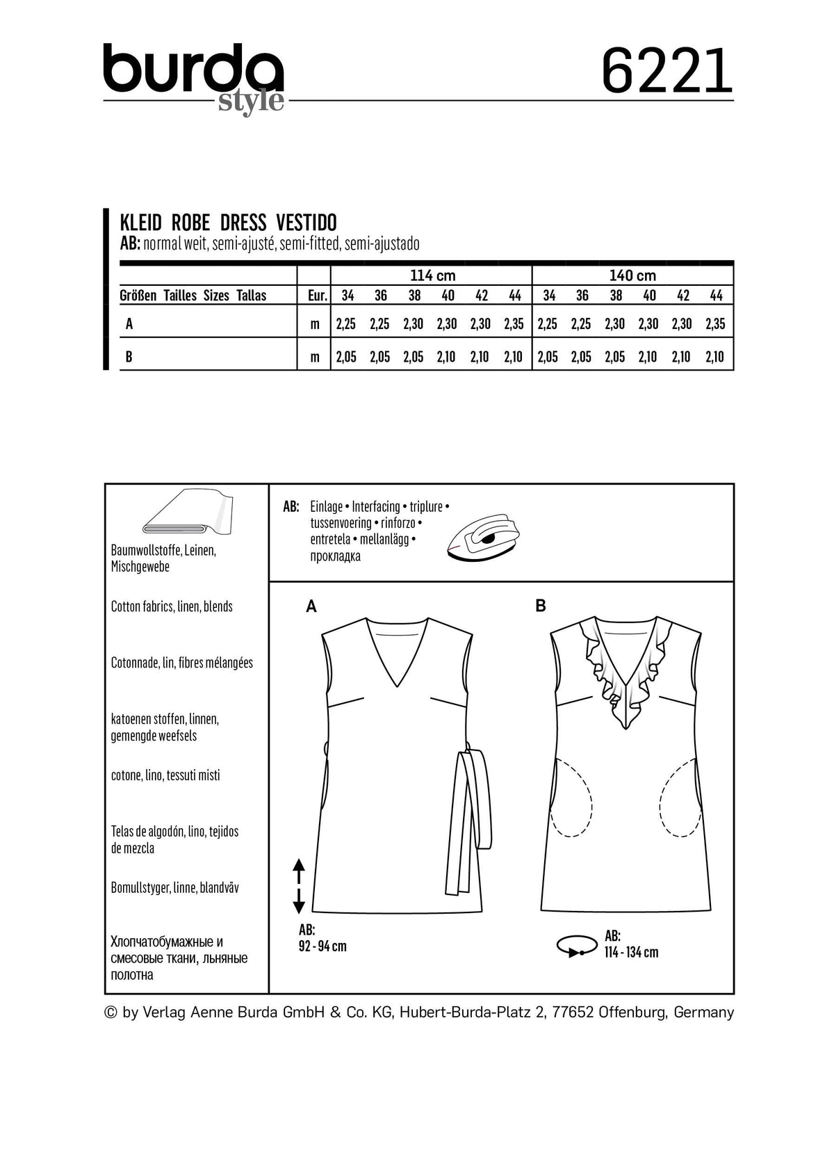 Burda Style Misses Dress Sewing Pattern for Stylish Creations B6221