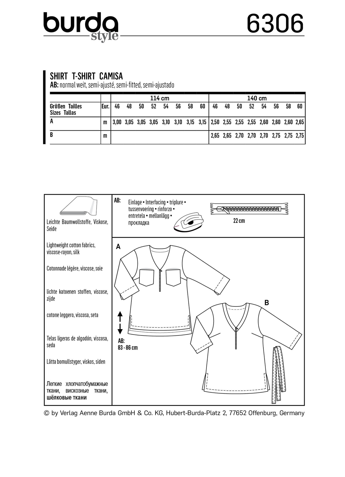 Burda Style Plus Size Top/Vest Sewing Pattern for Stylish Creations B6306