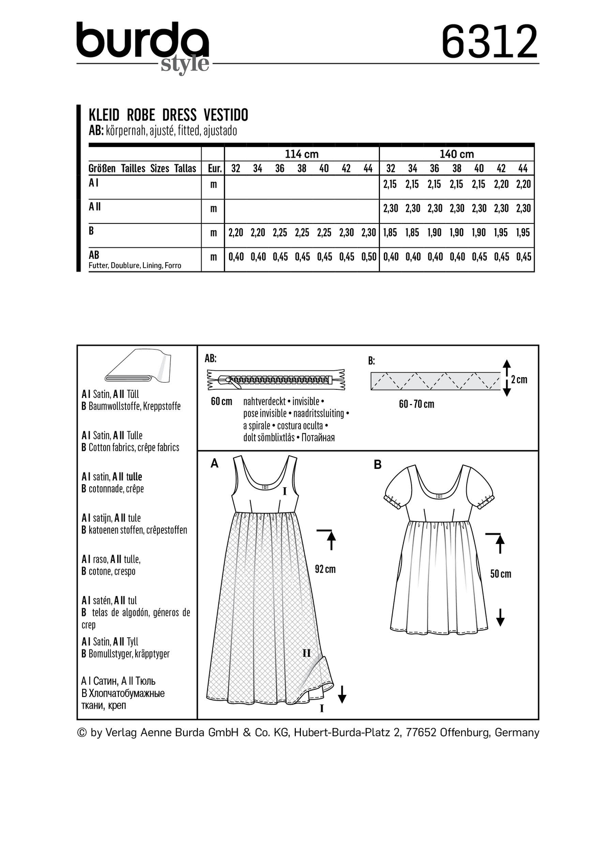 Burda Style Misses Dress Sewing Pattern for Stylish Creations B6312