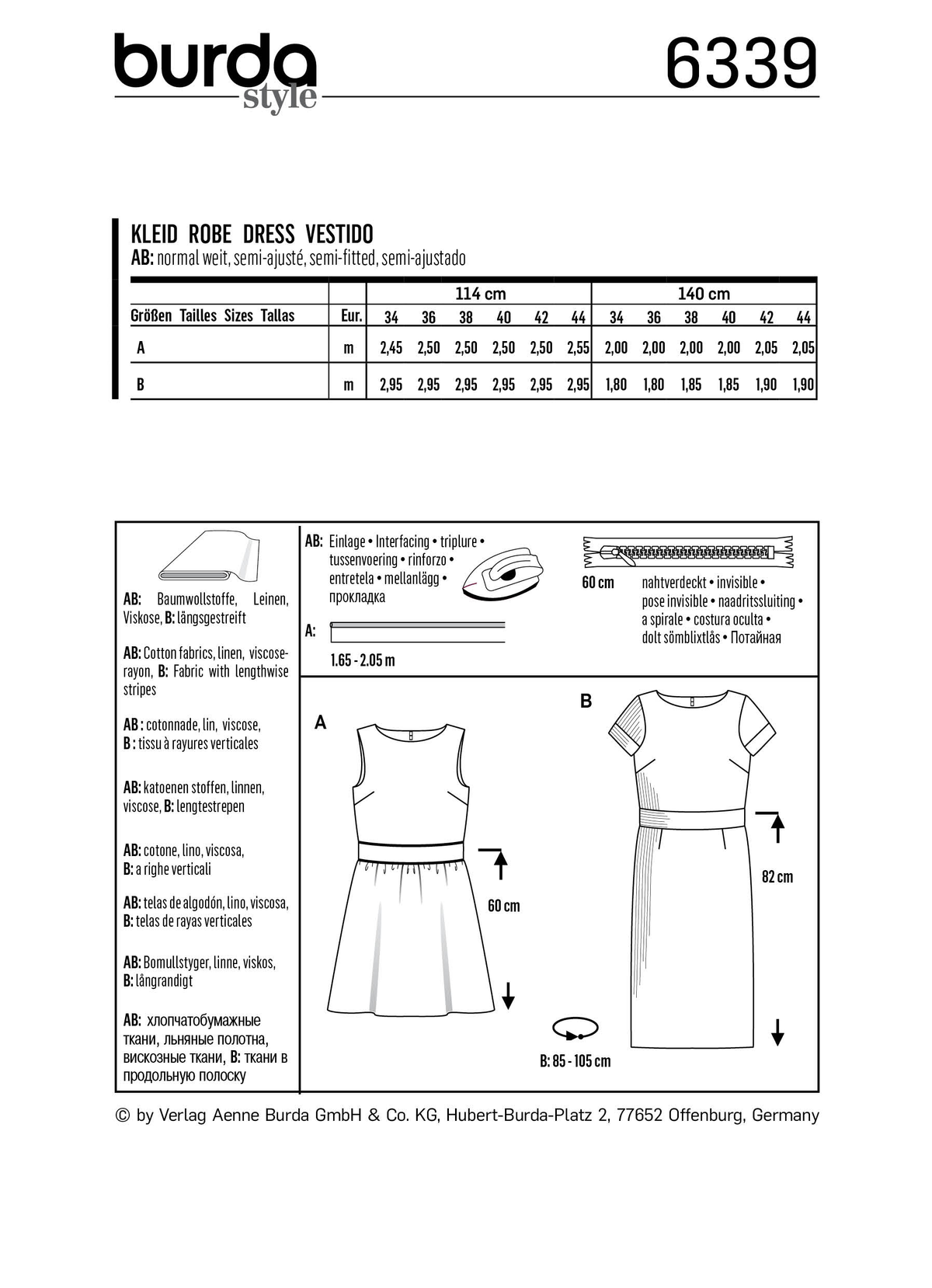 Burda Style Misses Dress Sewing Pattern for Stylish Creations B6339