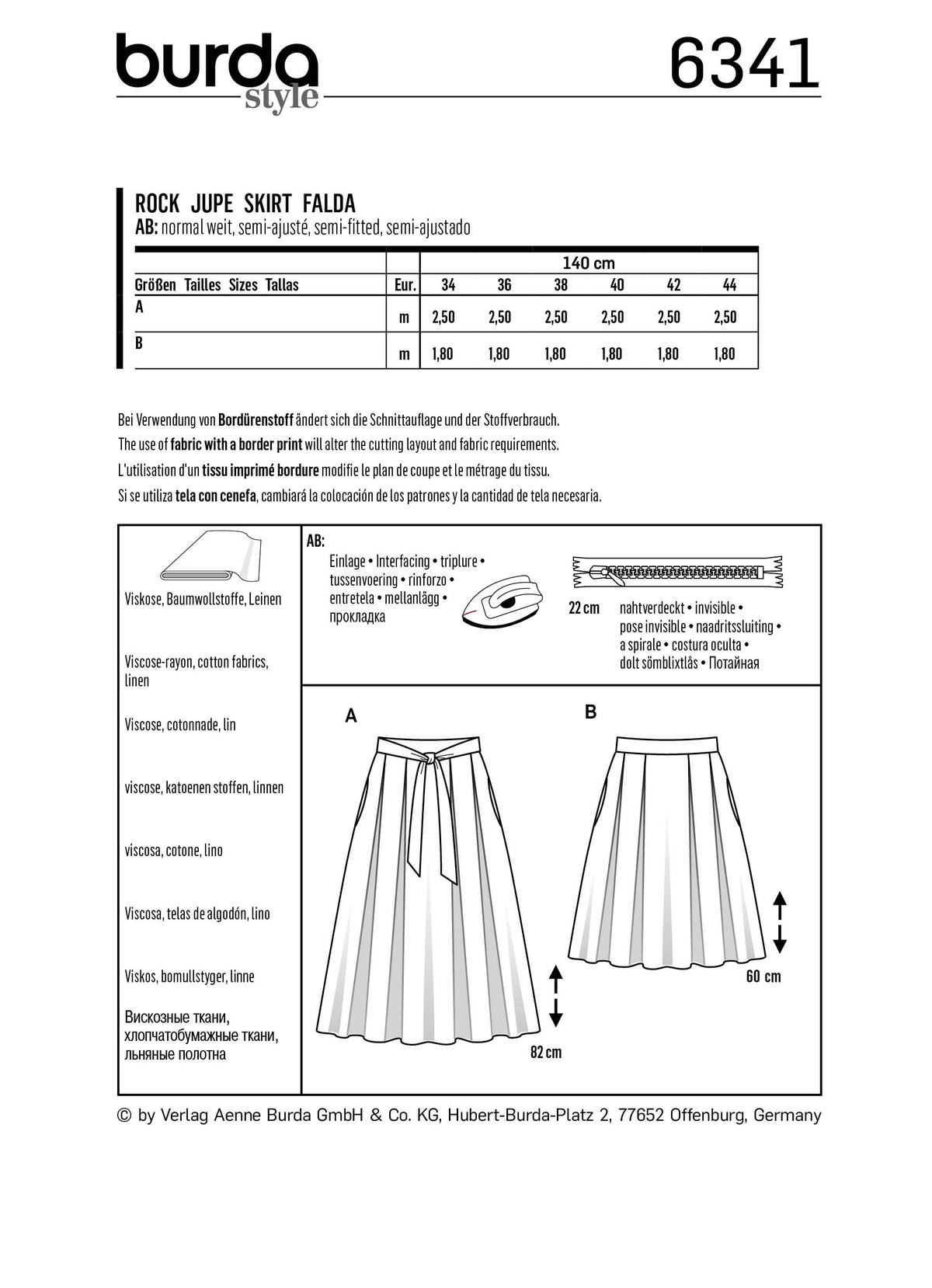 Burda Style Misses Skirt/Pants Sewing Pattern for Stylish Outfits B6341