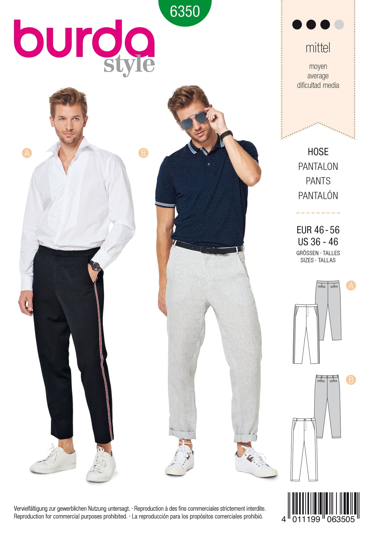 Burda Style Men's/Boy's Pant Sewing Pattern for Stylish Creations B6350
