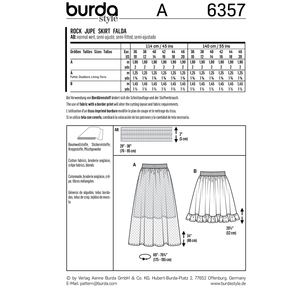 Burda Style Misses Skirt and Pants Sewing Pattern Guide B6357