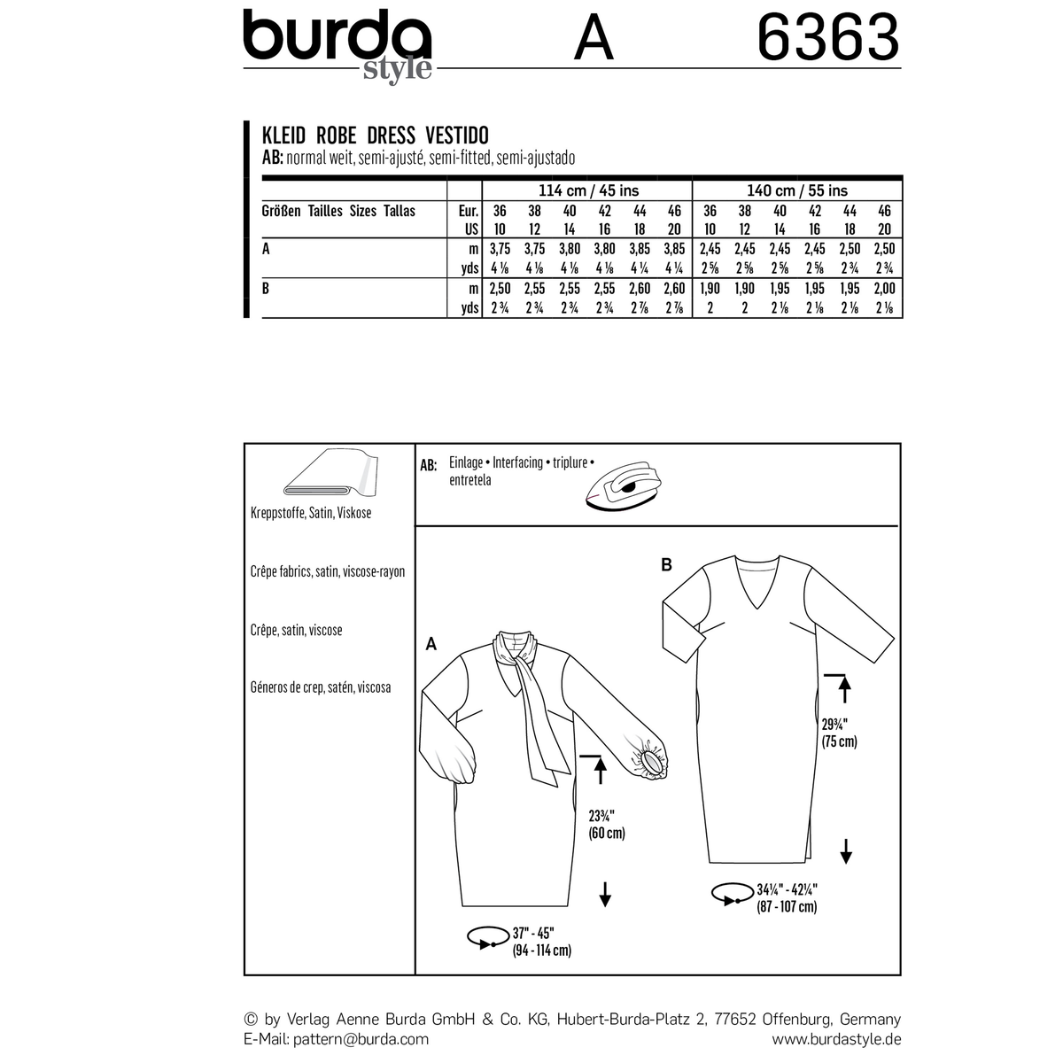 Burda Style Misses Dress Sewing Pattern for Stylish Creations B6363