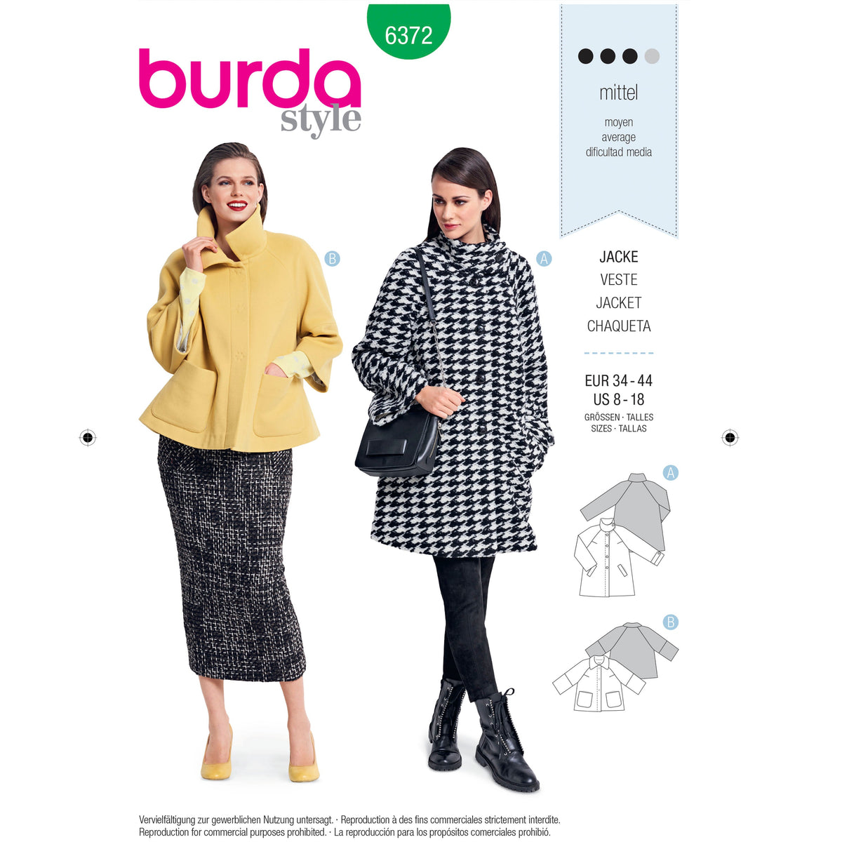 Burda Style Misses Jacket Coat Sewing Pattern for Stylish Creations B6372