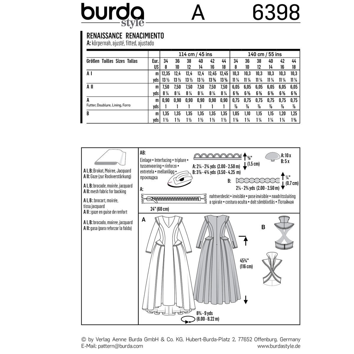 Burda Style Misses Costume Sewing Pattern for Creative Designs B6398