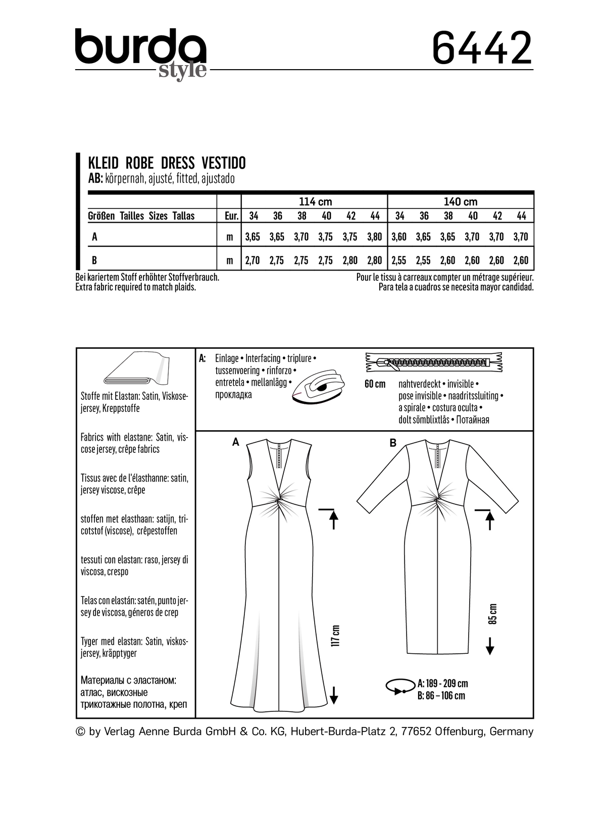 Burda Style Misses Dress Sewing Pattern for Stylish Creations B6442