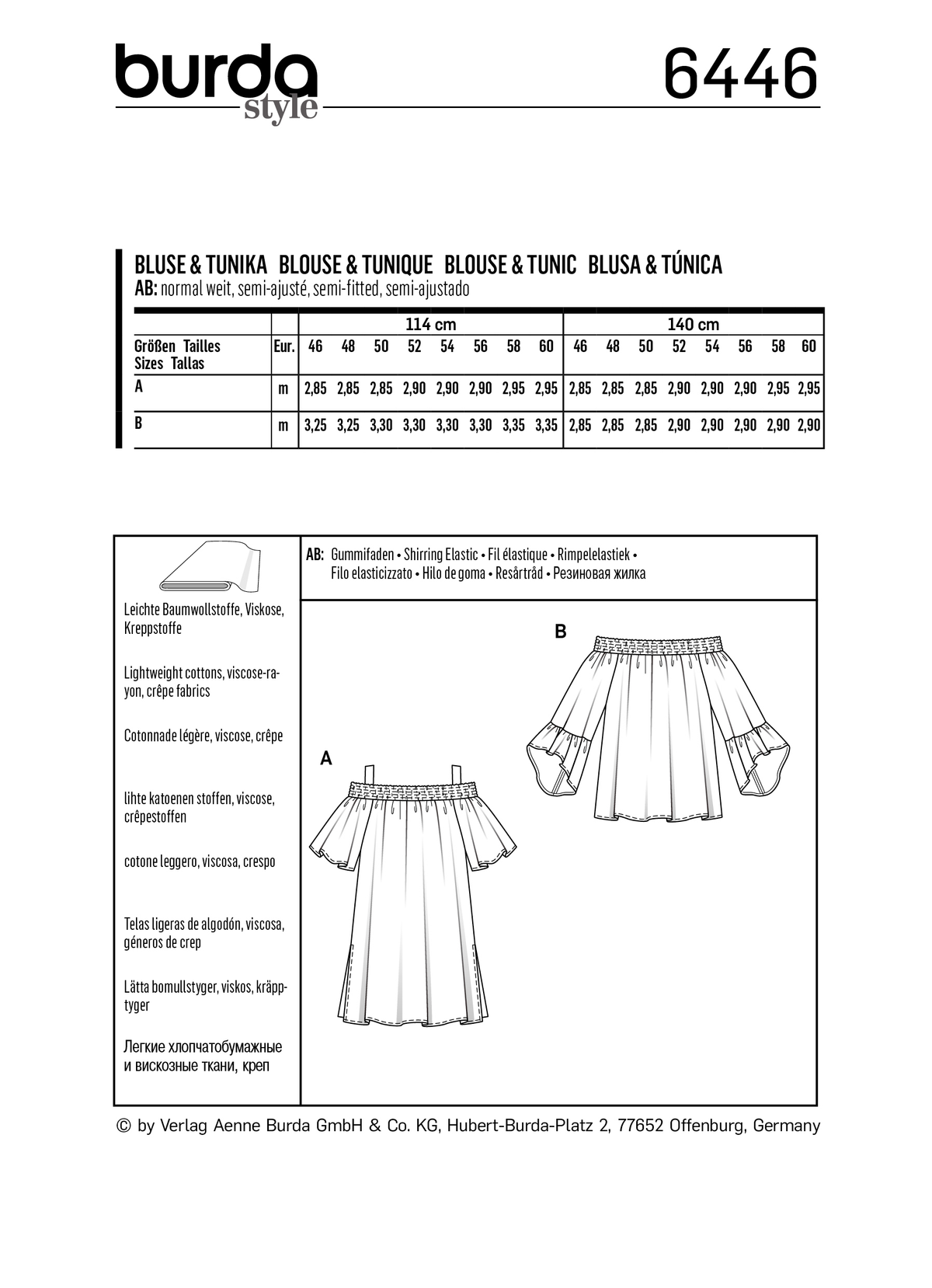 Burda Style Plus Size Tops Sewing Pattern for Stylish Creations B6446
