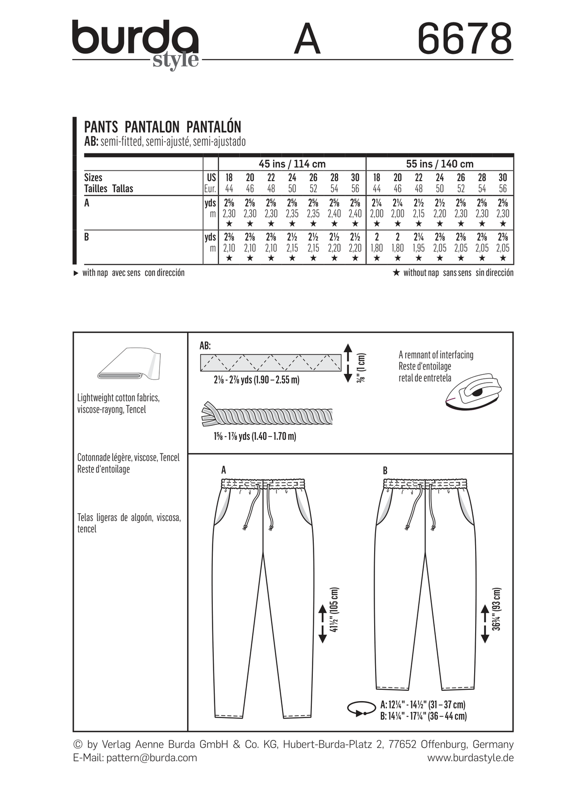Burda Style Plus Pants Sewing Pattern for Stylish Creations B6678