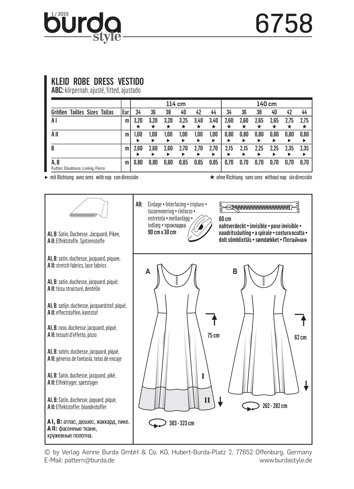 Burda Style Dress Misses Sewing Pattern for Stylish Creations B6758