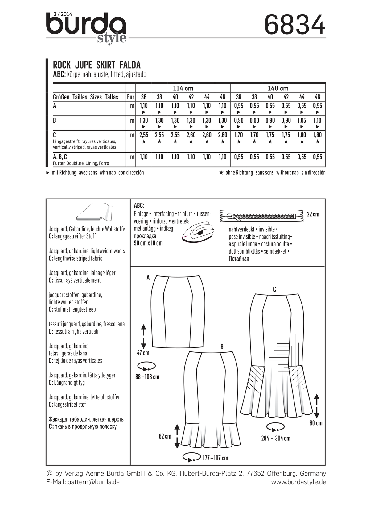 Burda Style Skirt/Pants Misses Sewing Pattern for Stylish Creations B6834