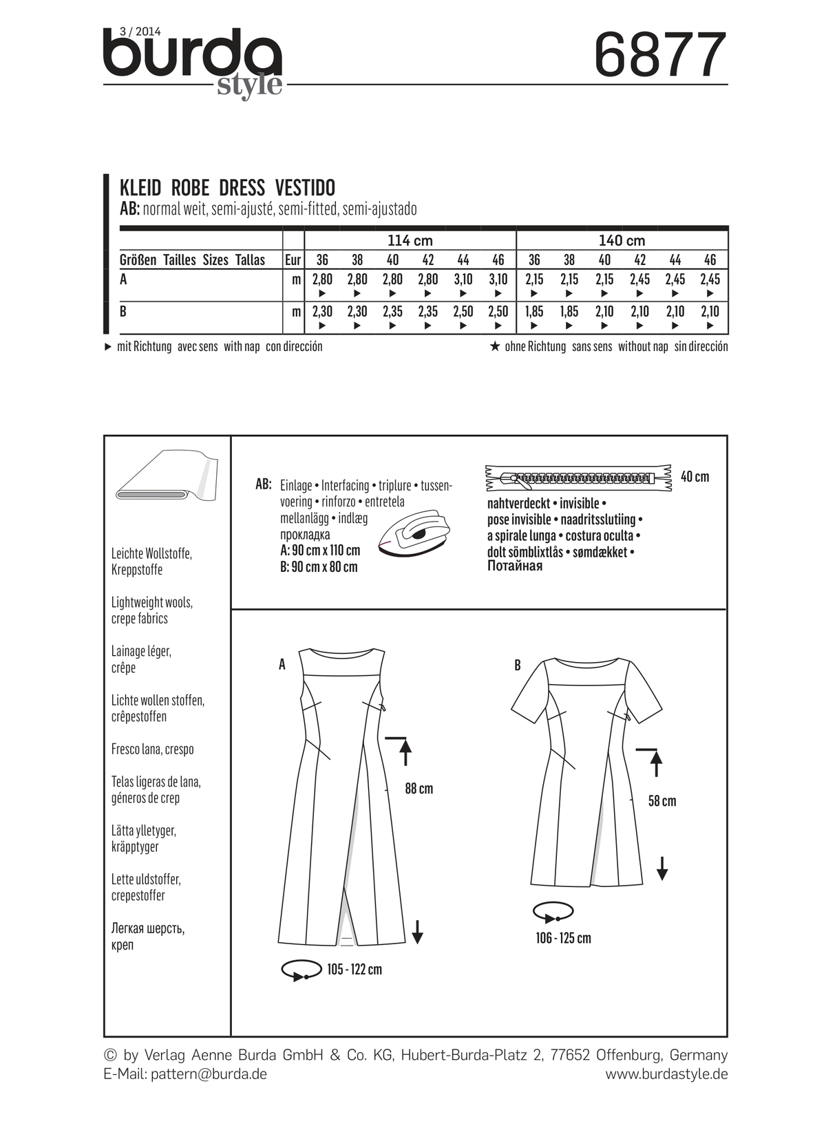 Burda Style Dress Misses Sewing Pattern for Stylish Creations B6877
